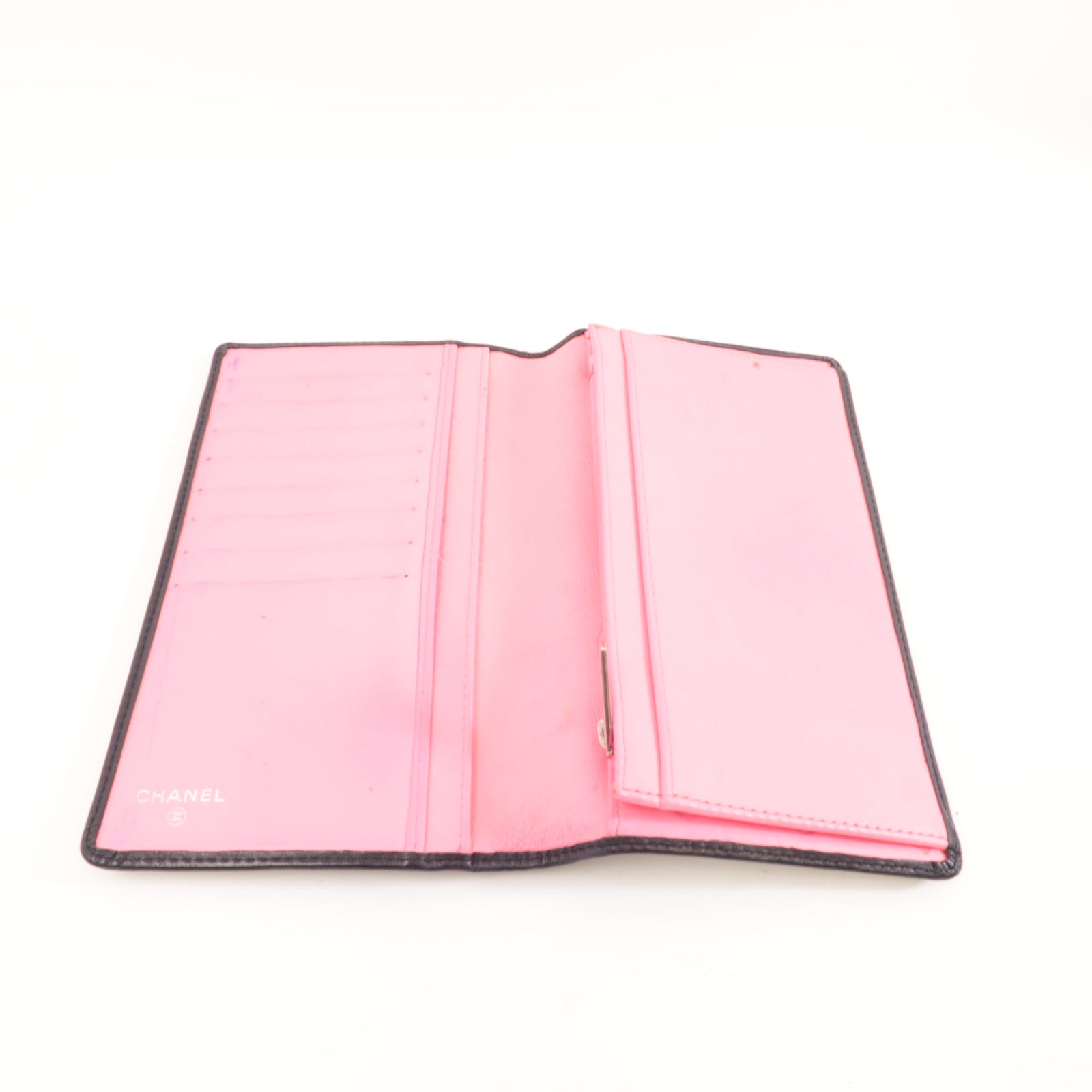 CHANEL 菱格牛皮皮革Cambon Long Wallet銀扣長錢包黑色