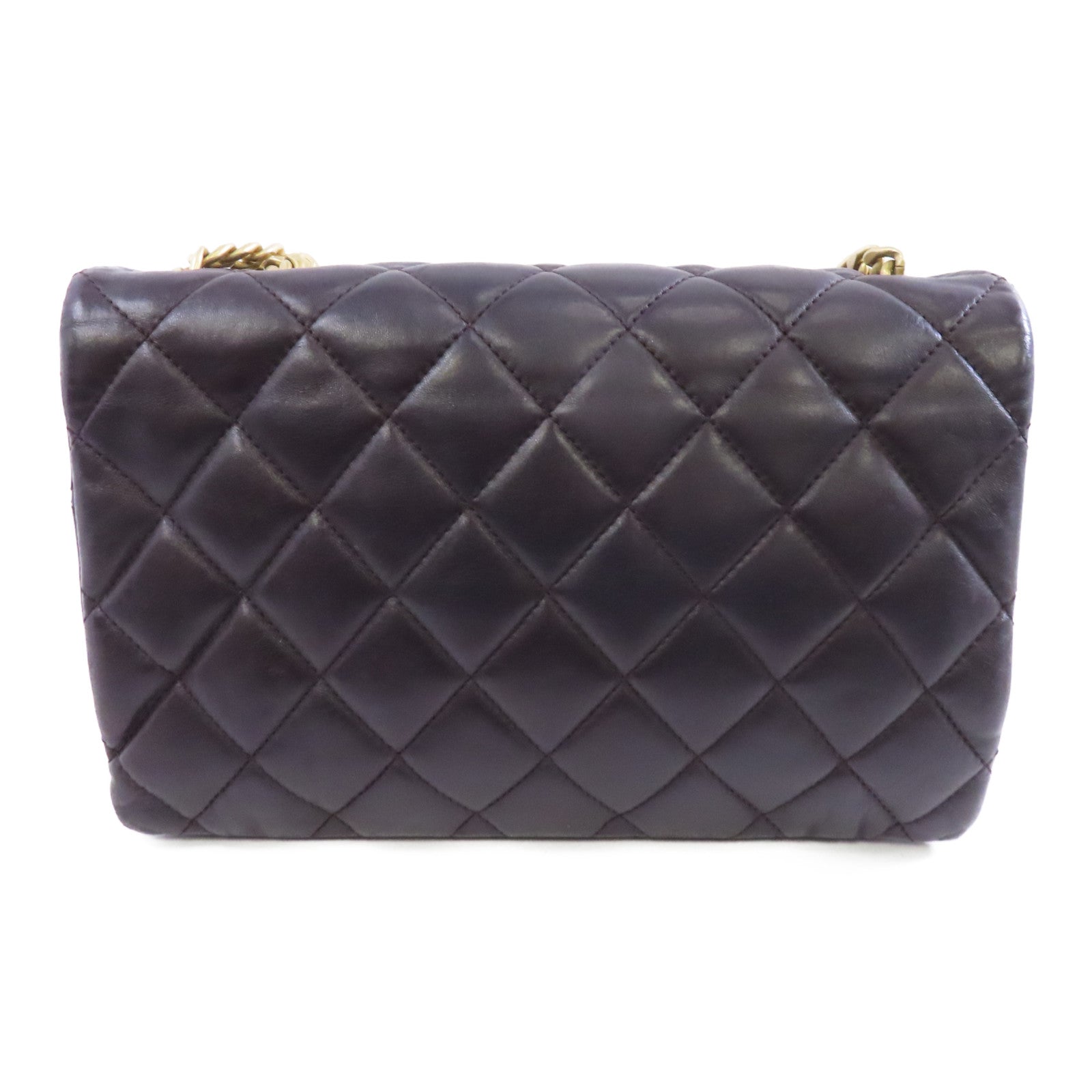 CHANEL 菱格羊皮皮革Chain Shoulder Bag金扣鏈帶肩背袋啡色