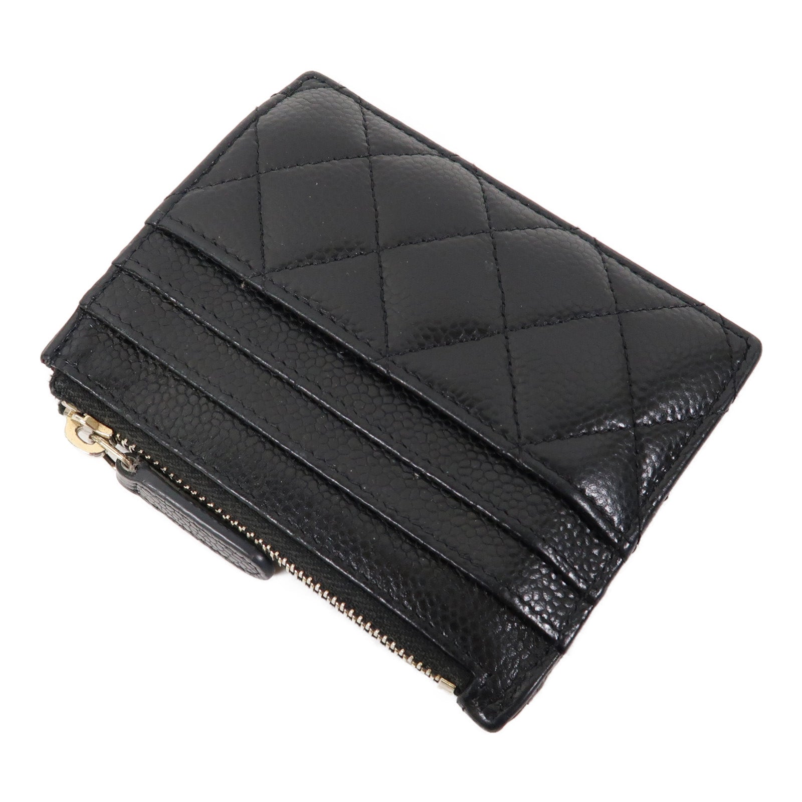 CHANEL 菱格Caviar皮革Card Case金扣卡片套黑色