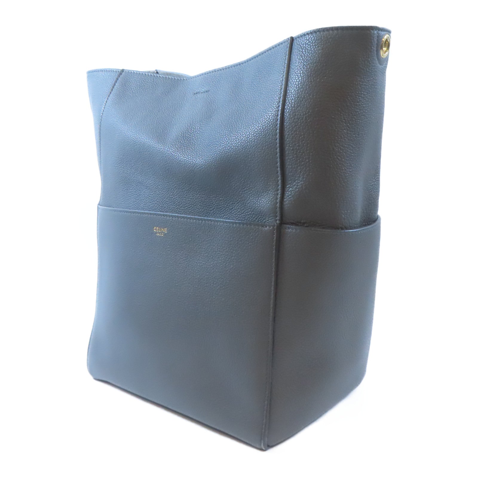 CELINE 牛皮皮革Shoulder Bag金扣肩背袋灰色