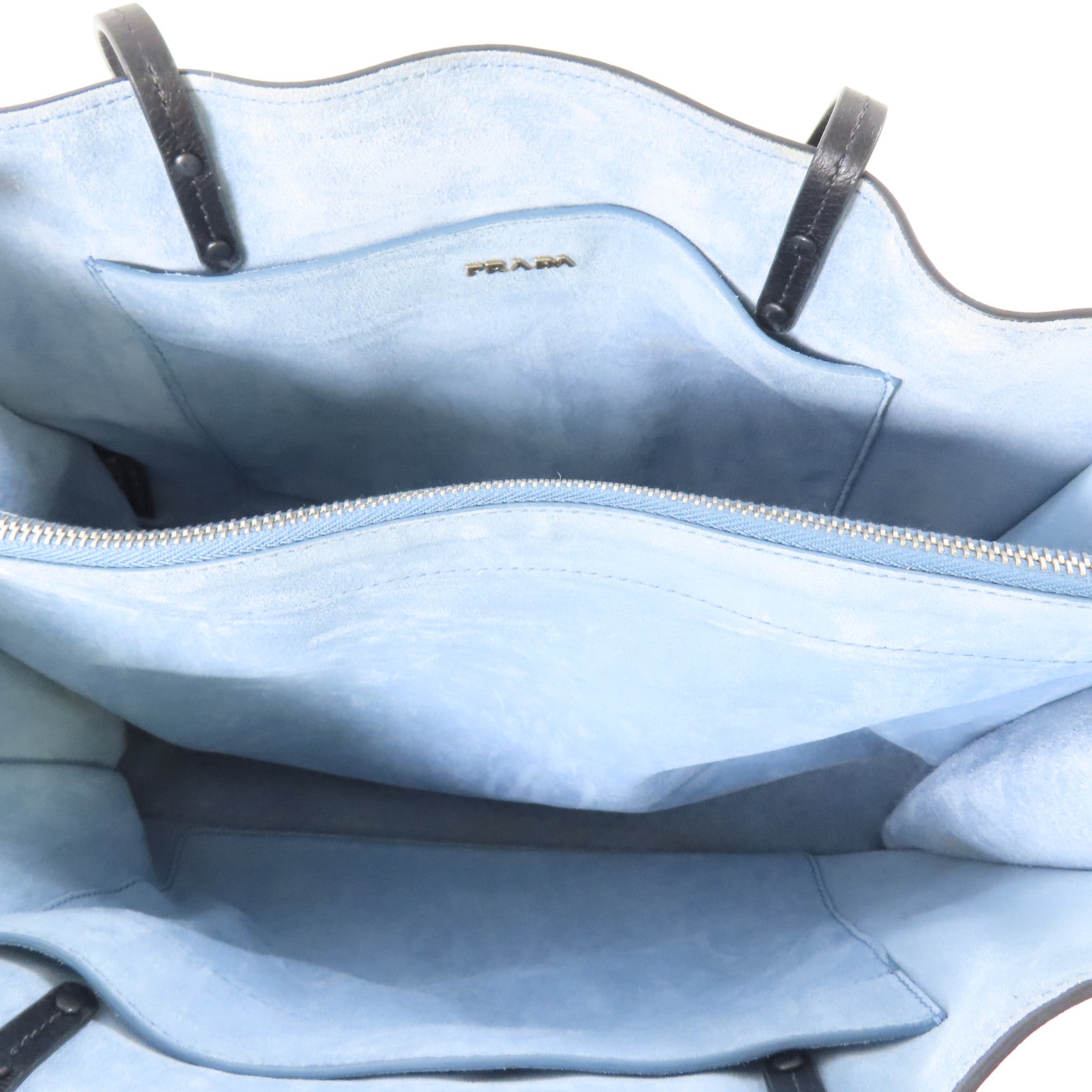 PRADA Glace Calf牛皮皮革/麂皮皮革Tote Bag銀扣肩背袋