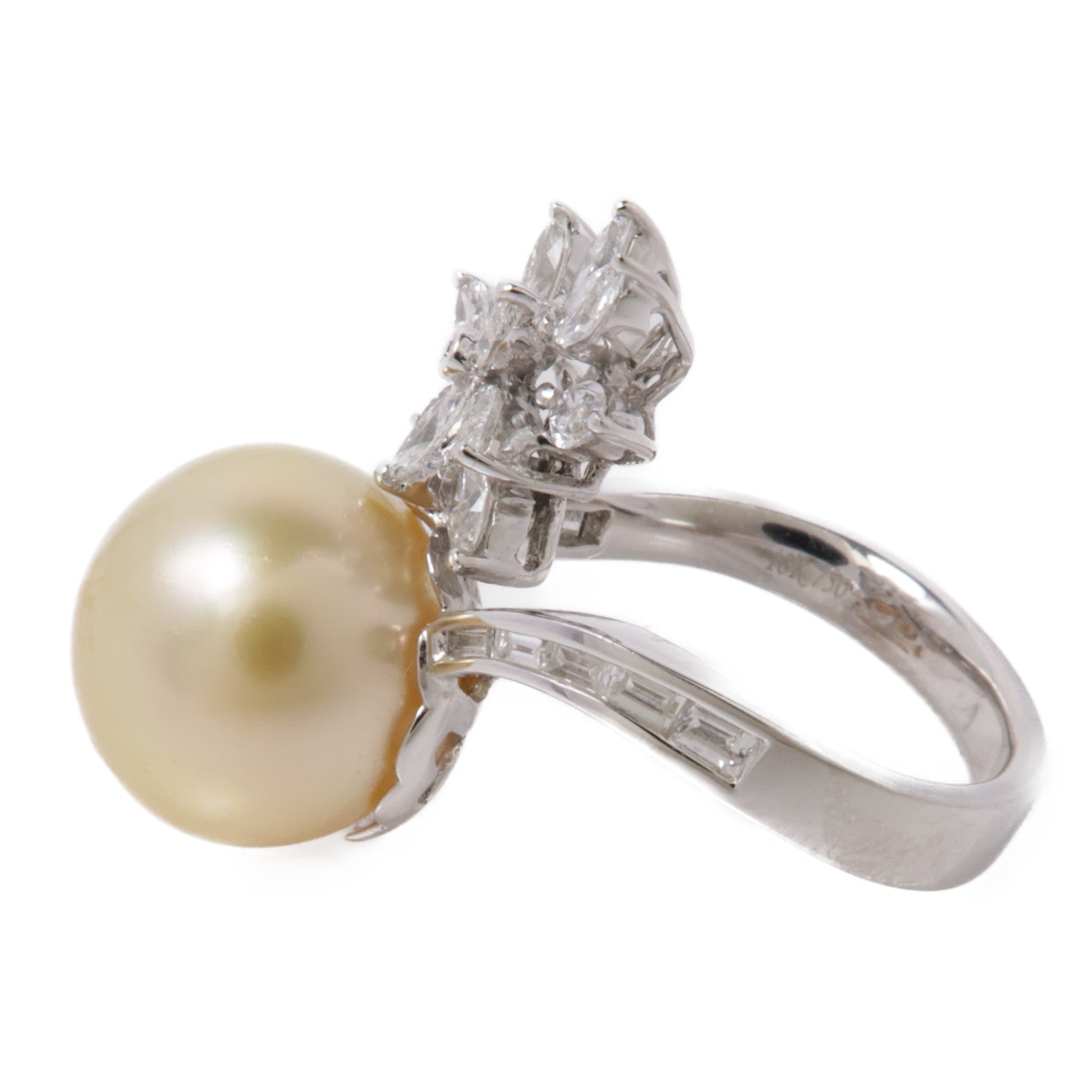 JEWELRY 18K白金Diamond Ring 8.9g珍珠/0.96ct鑽石戒指US#6