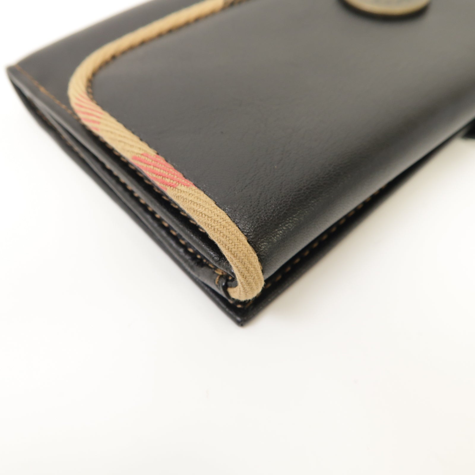 BURBERRY 【激減優惠】牛皮皮革Wallet金扣啪鈕長錢包黑色