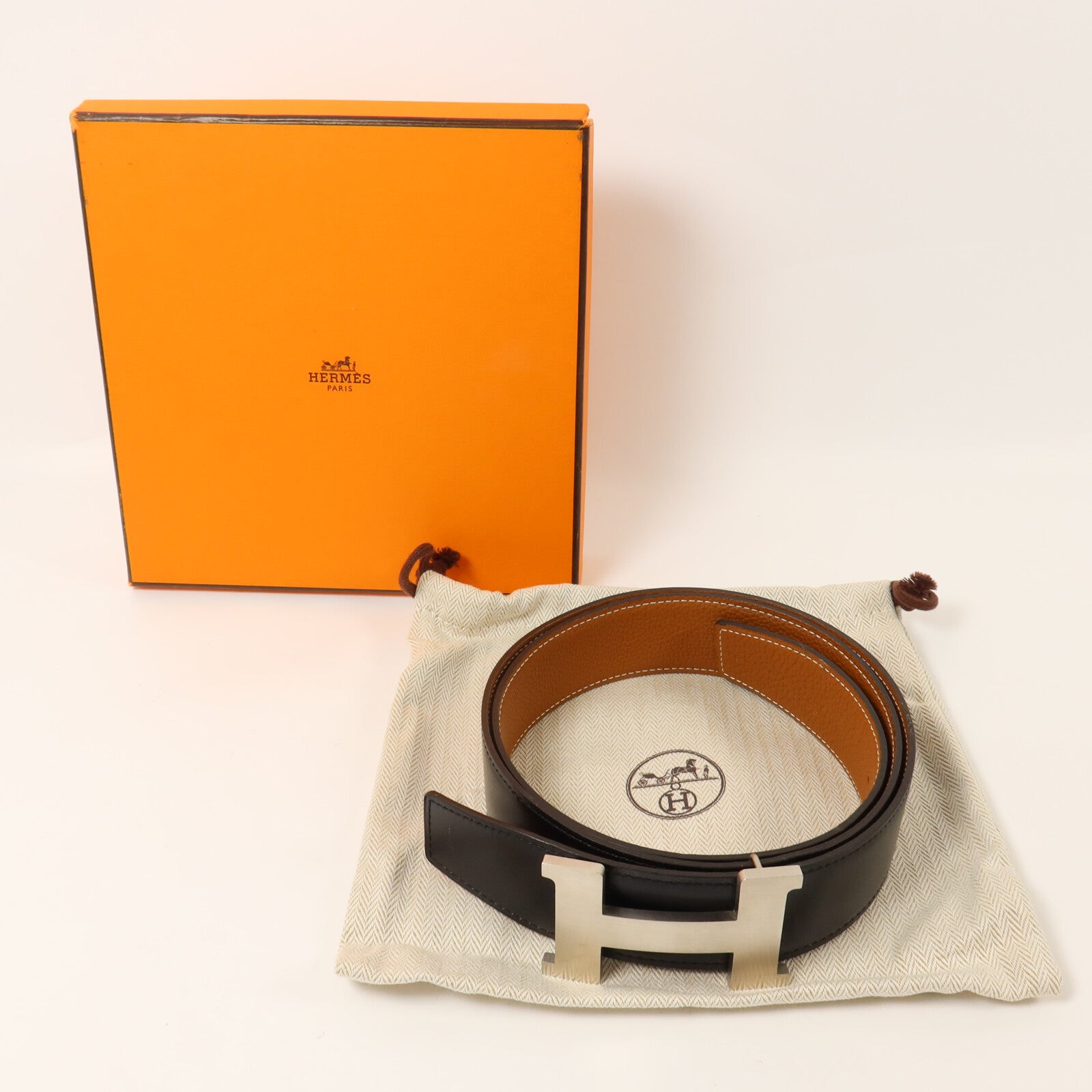 HERMES Clemence皮革H Belt皮帶Noir/Brown