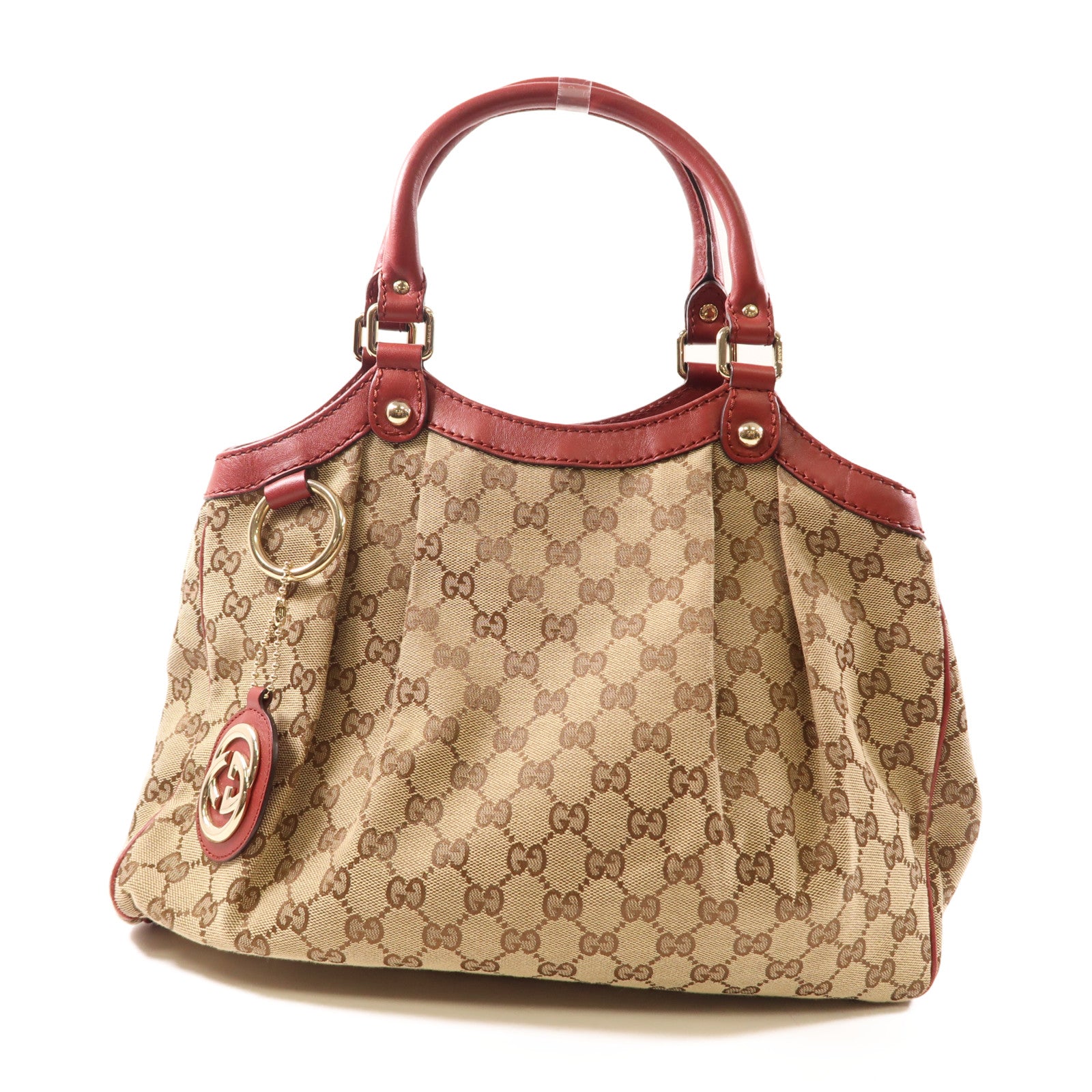 GUCCI 帆布Handbag/Shoulder Bag金扣手挽袋/肩背袋棕色/紅色