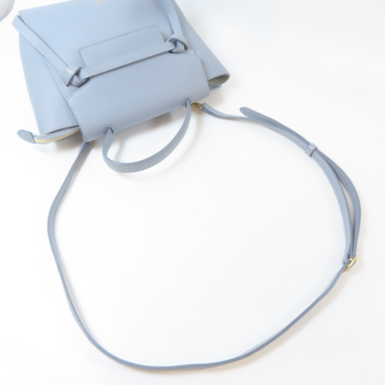 CELINE 牛皮皮革Nano Belt Bag金扣手挽肩背兩用袋淺藍色