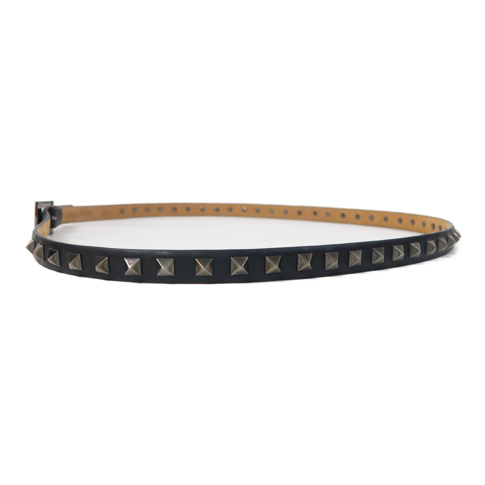 Valentino 牛皮皮革Belt銀扣皮帶黑色