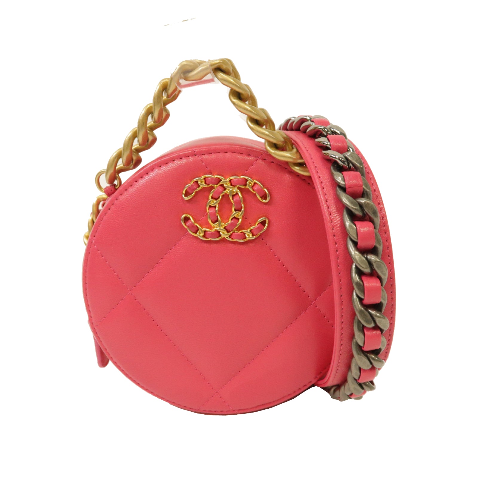 CHANEL 【激減優惠】菱格皮革Shoulder Bag金扣/銀扣鏈帶肩背袋粉紅色