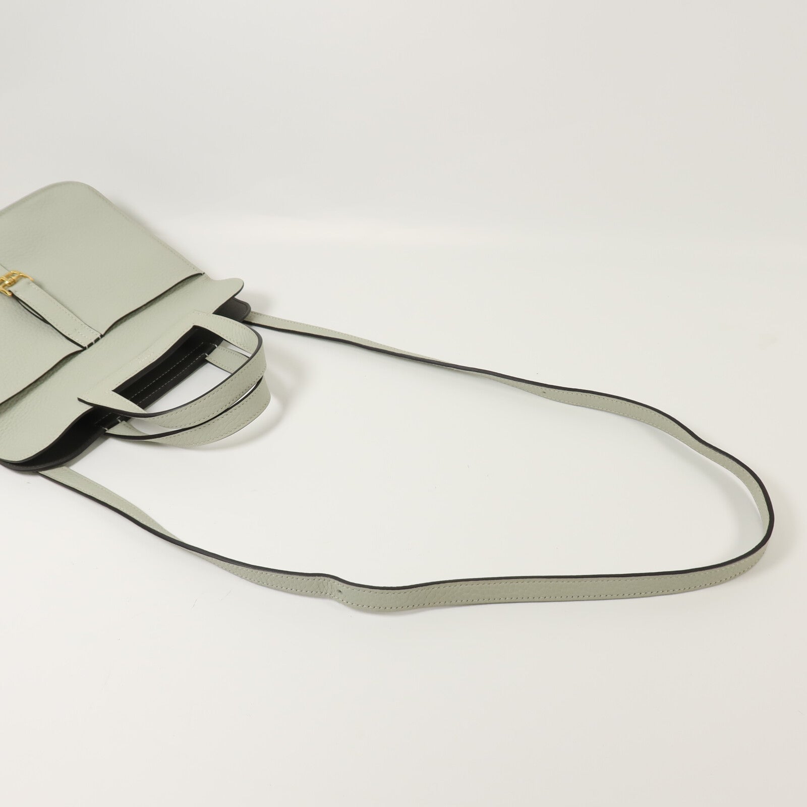 HERMES Clemence皮革Halzan 25金扣手挽肩背兩用袋Gris Neve/Gris Meyer