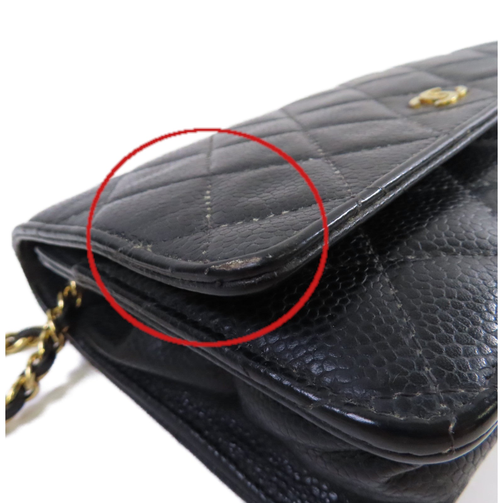 CHANEL 【激減優惠】菱格Caviar皮革WOC Wallet On Chain Shoulder Bag金扣鏈帶肩背袋黑色