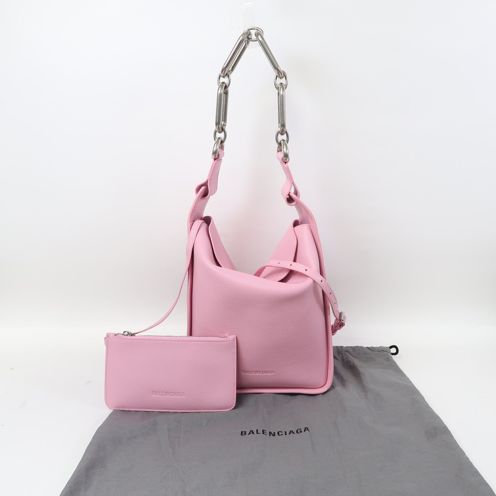 BALENCIAGA 牛皮皮革Shoulder Bag銀扣手挽肩背兩用袋粉紅色