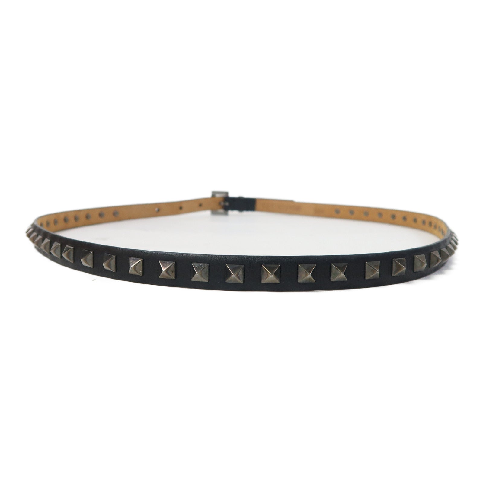 Valentino 牛皮皮革Belt銀扣皮帶黑色