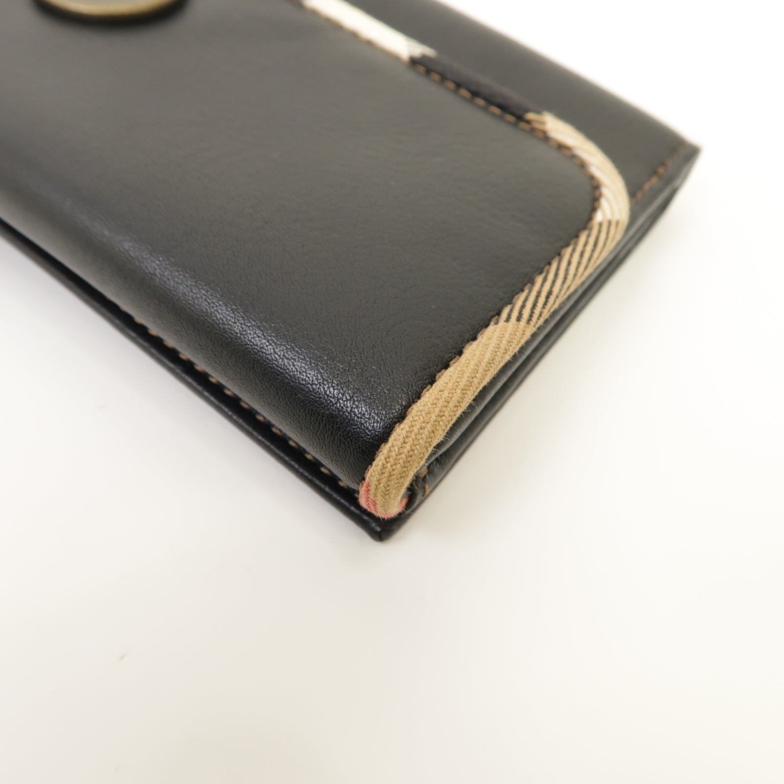 BURBERRY 【激減優惠】牛皮皮革Wallet金扣啪鈕長錢包黑色