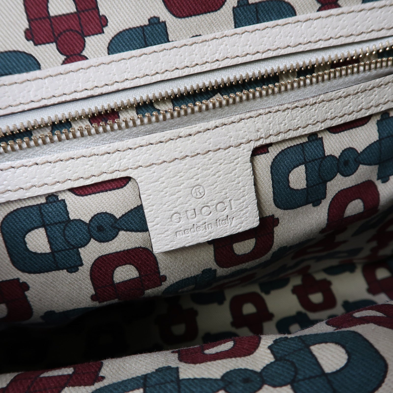 GUCCI 帆布/皮革Hand Bag金扣手挽袋啡色/白色