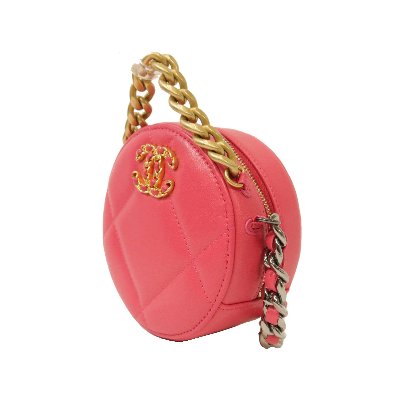 CHANEL 【激減優惠】菱格皮革Shoulder Bag金扣/銀扣鏈帶肩背袋粉紅色