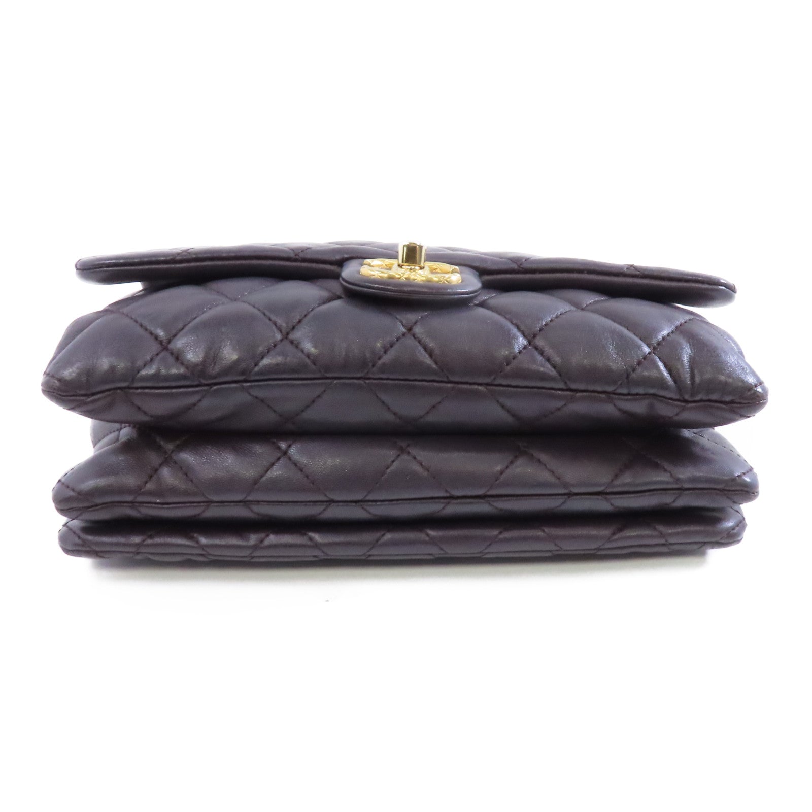 CHANEL 菱格羊皮皮革Chain Shoulder Bag金扣鏈帶肩背袋啡色