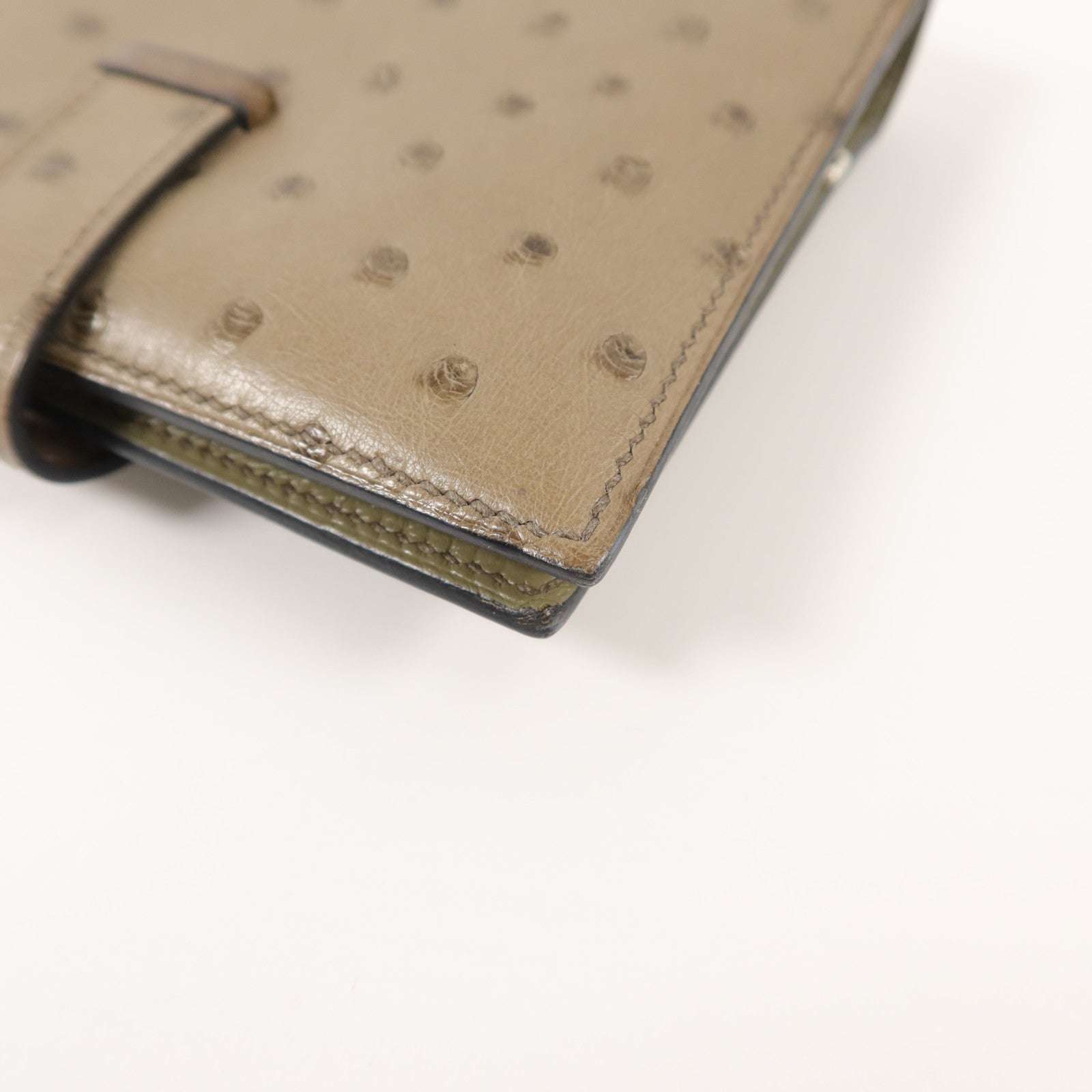 HERMES 鴕鳥皮革Bearn Bifold Wallet錢包Mousse