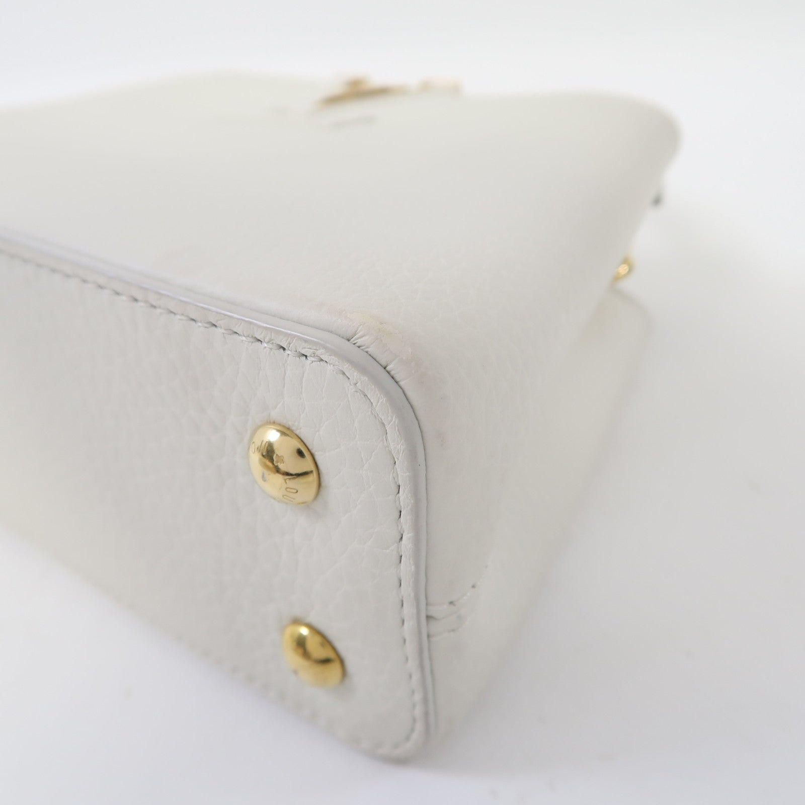 LOUIS VUITTON 牛皮皮革Capucines Mini金扣手挽肩背兩用袋白色