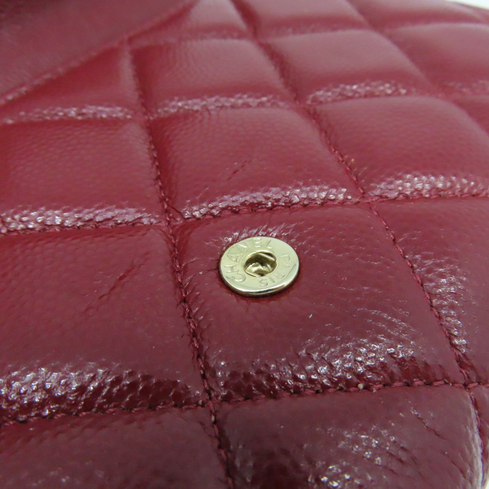 CHANEL 【激減優惠】菱格Caviar皮革Fold Wallet金扣長錢包酒紅色