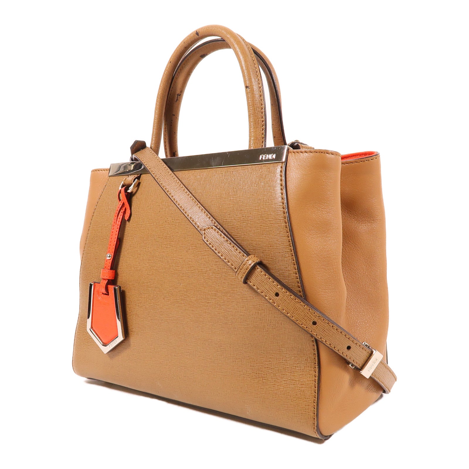 FENDI 羊皮皮革2 Way Shoulder銀扣手挽肩背兩用袋