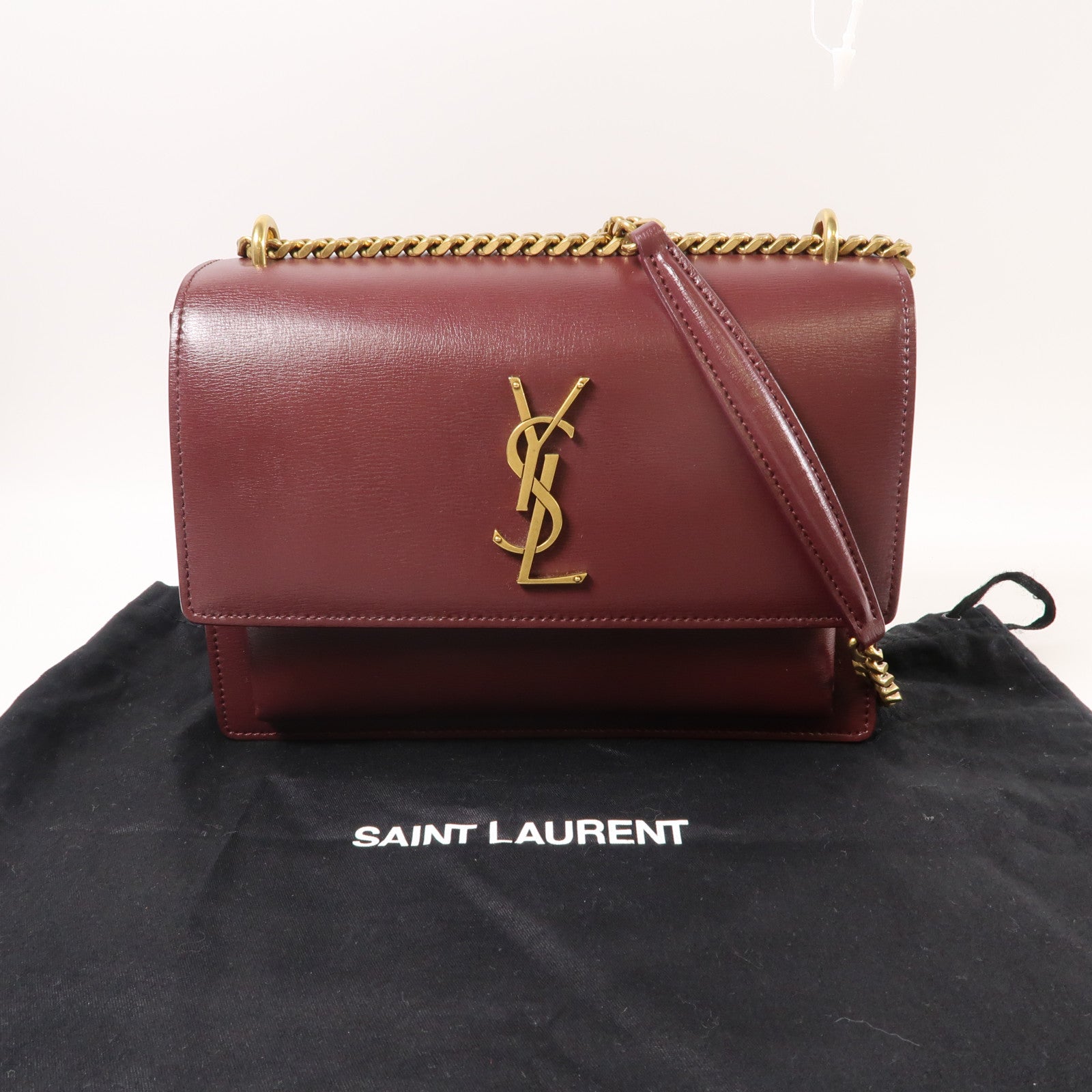 YVES SAINT LAURENT 【激減優惠】牛皮皮革Chain Shoulder金扣鏈帶肩背袋紫色