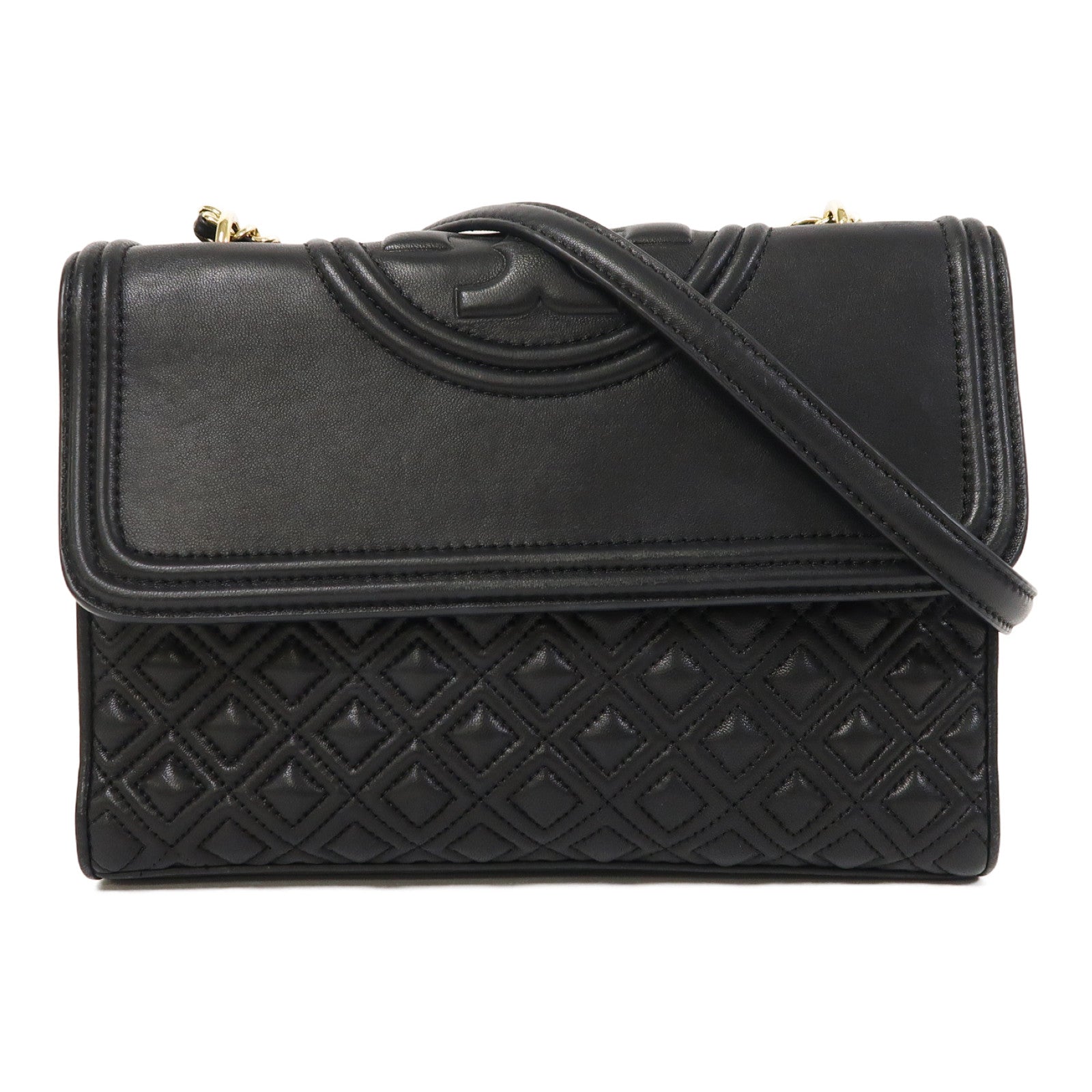 Tory Burch 牛皮皮革Chain Shoulder金扣鏈帶肩背袋黑色