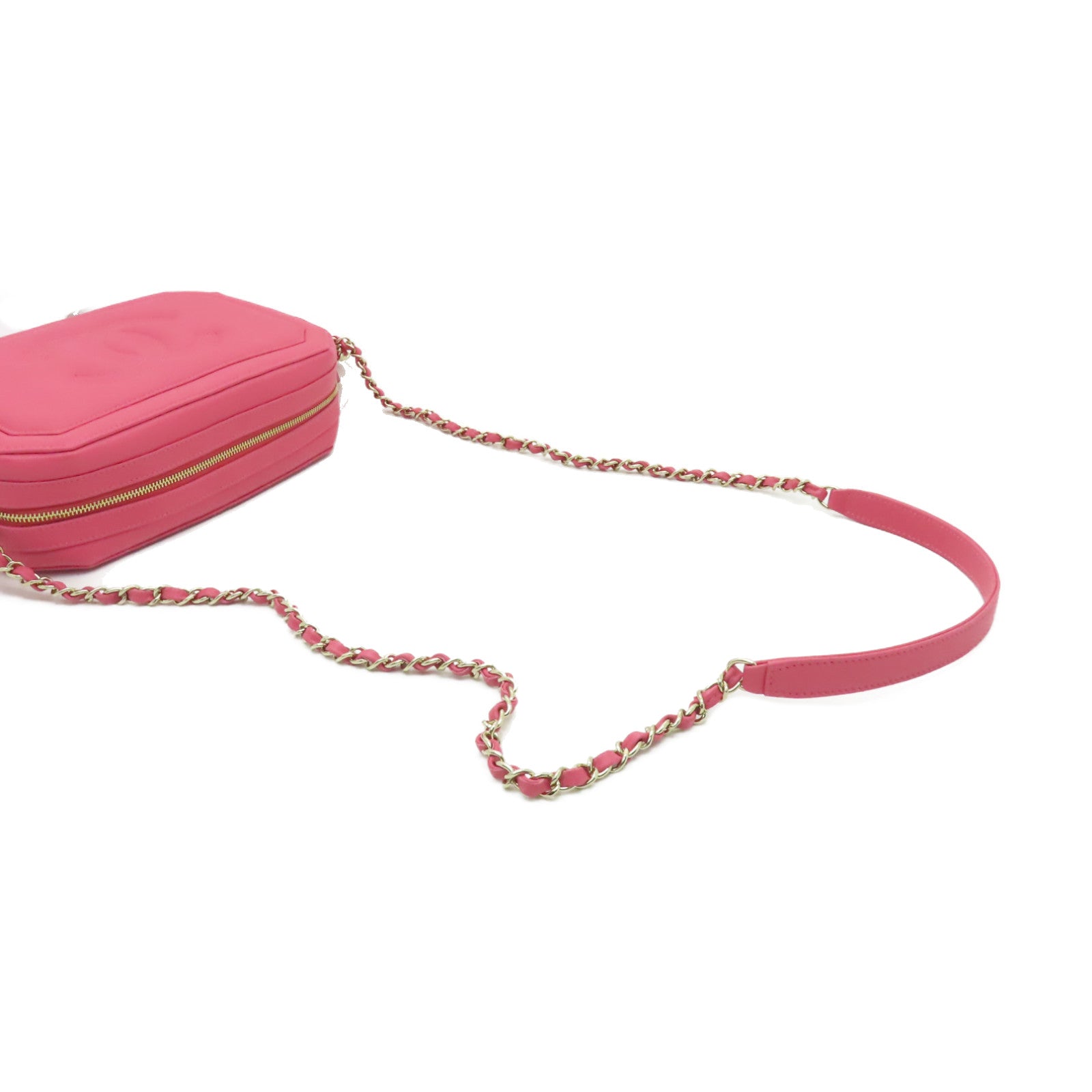 CHANEL 【清倉大減價】牛皮皮革Chain Shoulder Bag金扣鏈帶肩背袋粉紅色