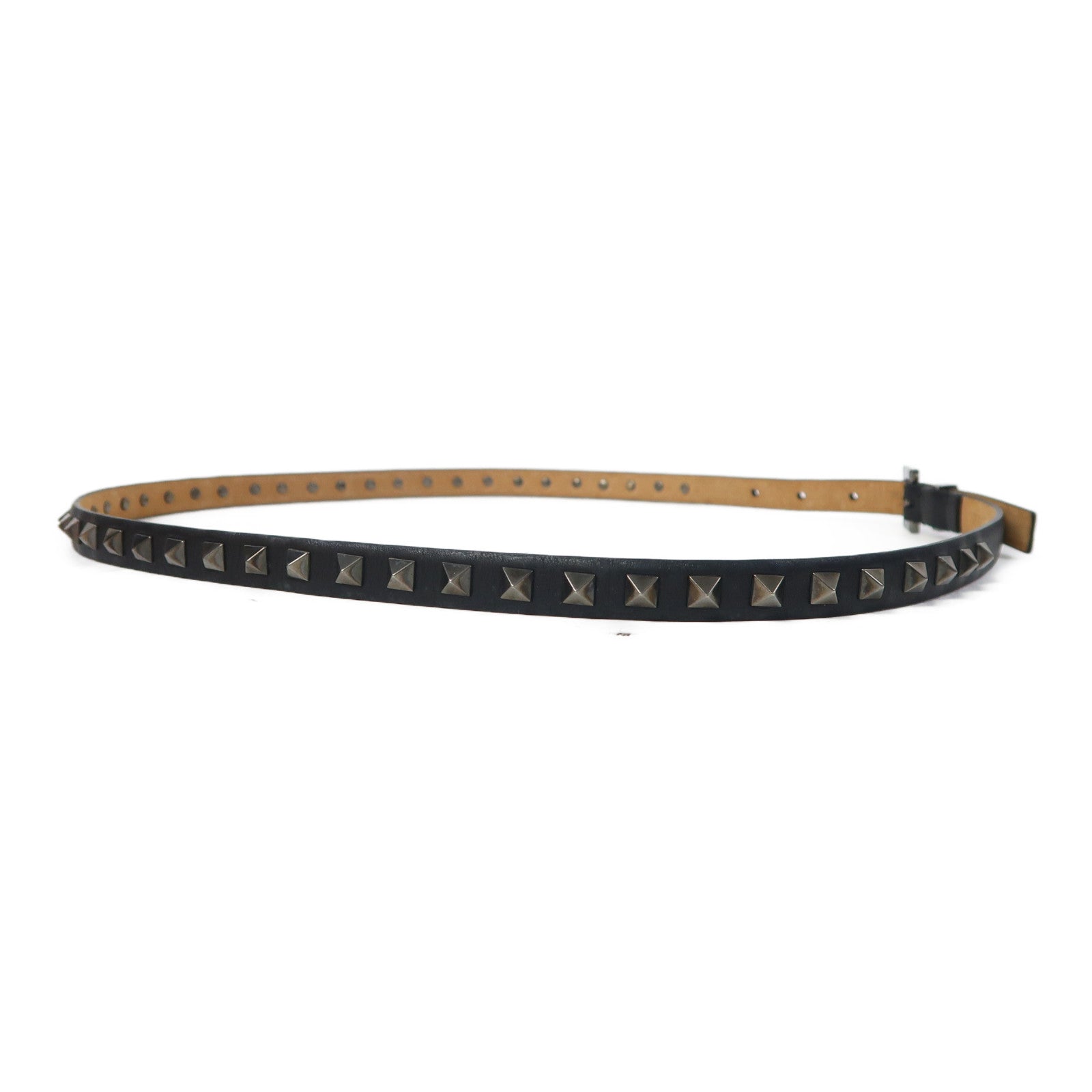 Valentino 牛皮皮革Belt銀扣皮帶黑色