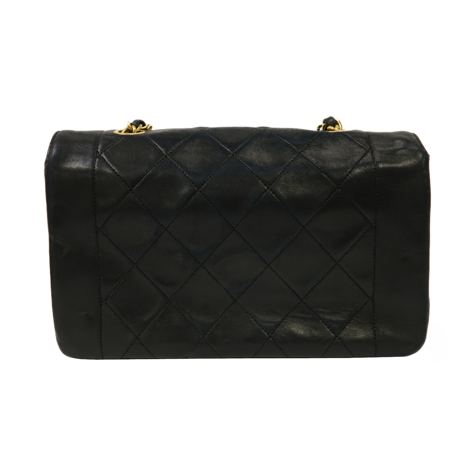 CHANEL 菱格羊皮皮革Vintage Diana Bag金扣鏈帶肩背袋黑色