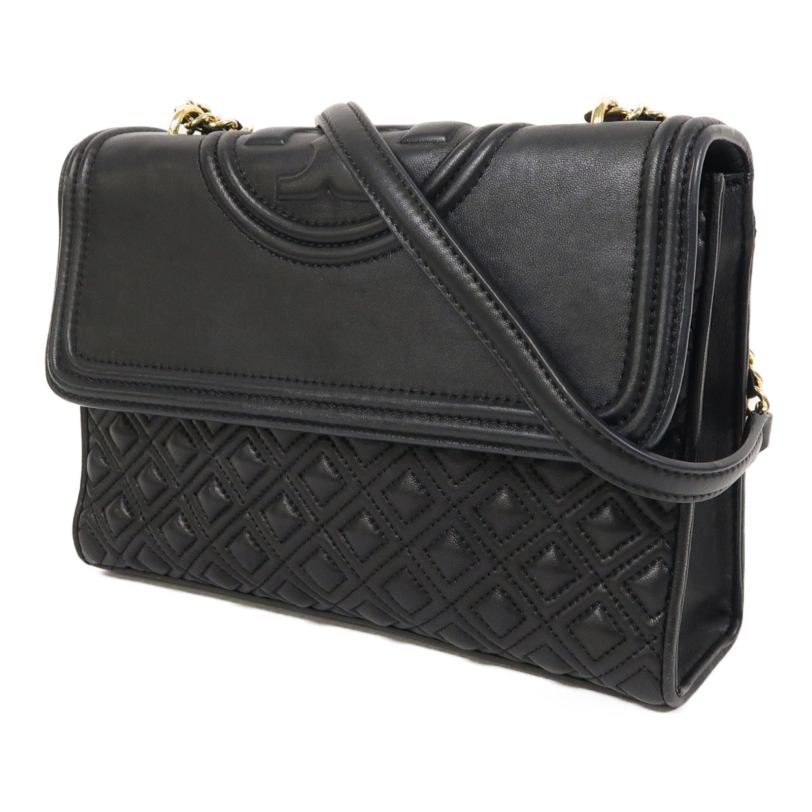 Tory Burch 牛皮皮革Chain Shoulder金扣鏈帶肩背袋黑色