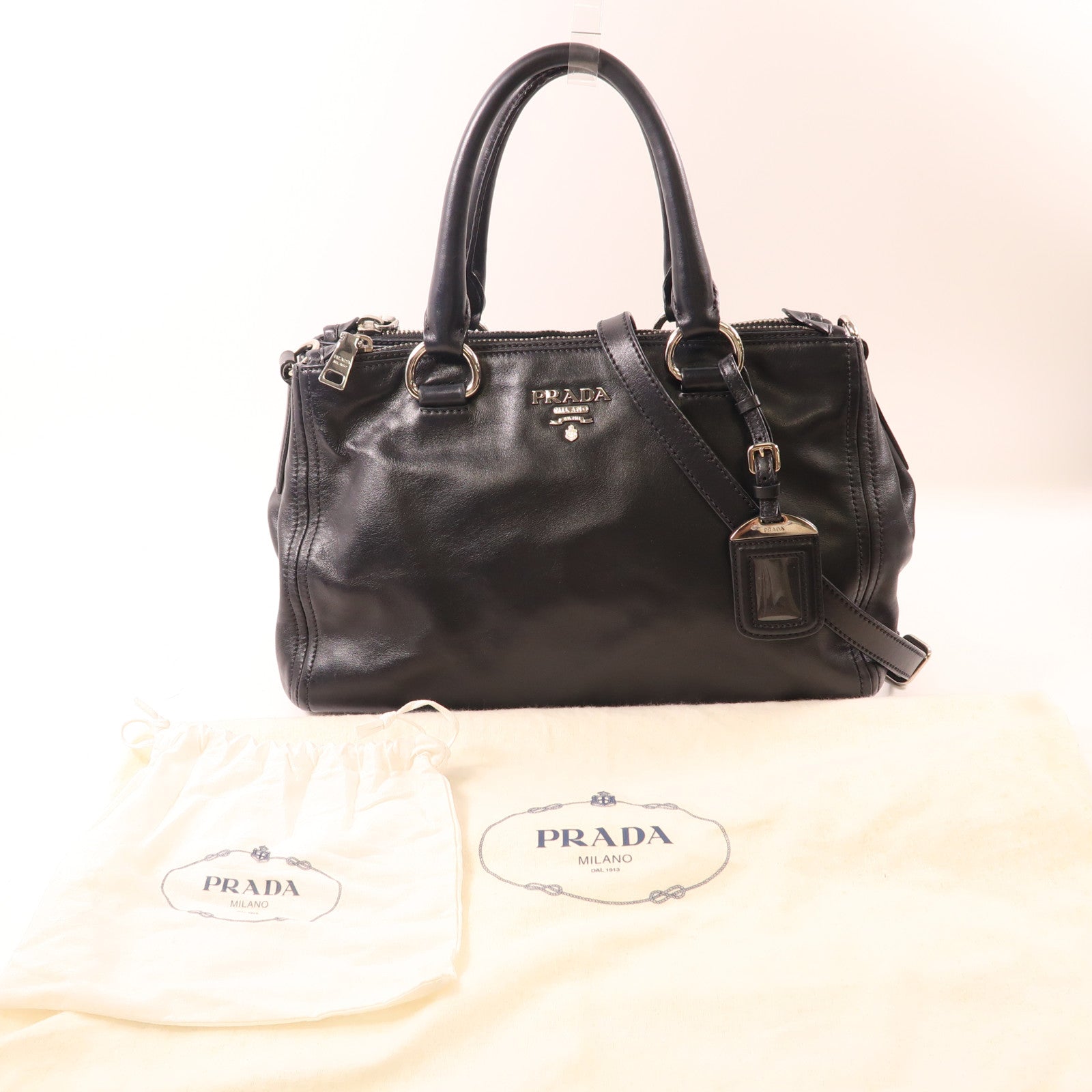 PRADA 牛皮皮革2 Way Shoulder銀扣手挽肩背兩用袋