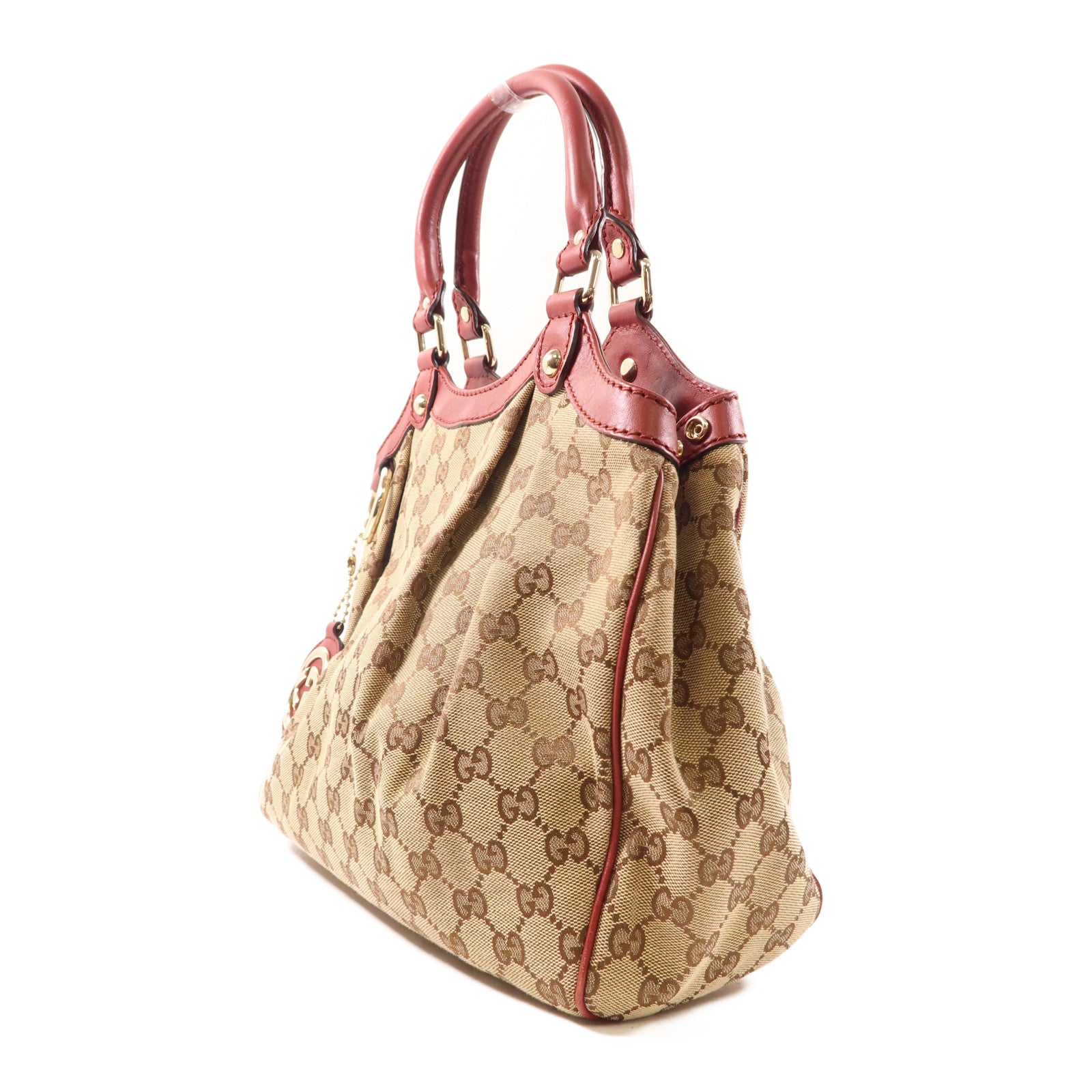 GUCCI 帆布Handbag/Shoulder Bag金扣手挽袋/肩背袋棕色/紅色