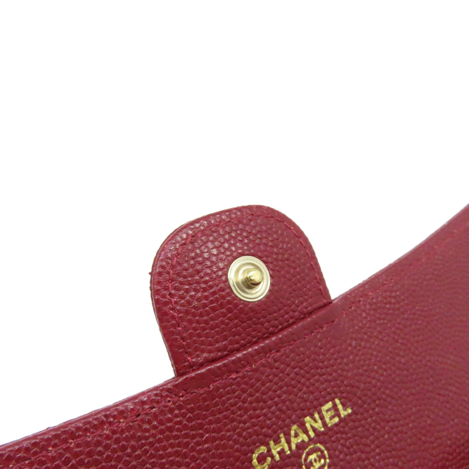 CHANEL 【激減優惠】菱格Caviar皮革Fold Wallet金扣長錢包酒紅色
