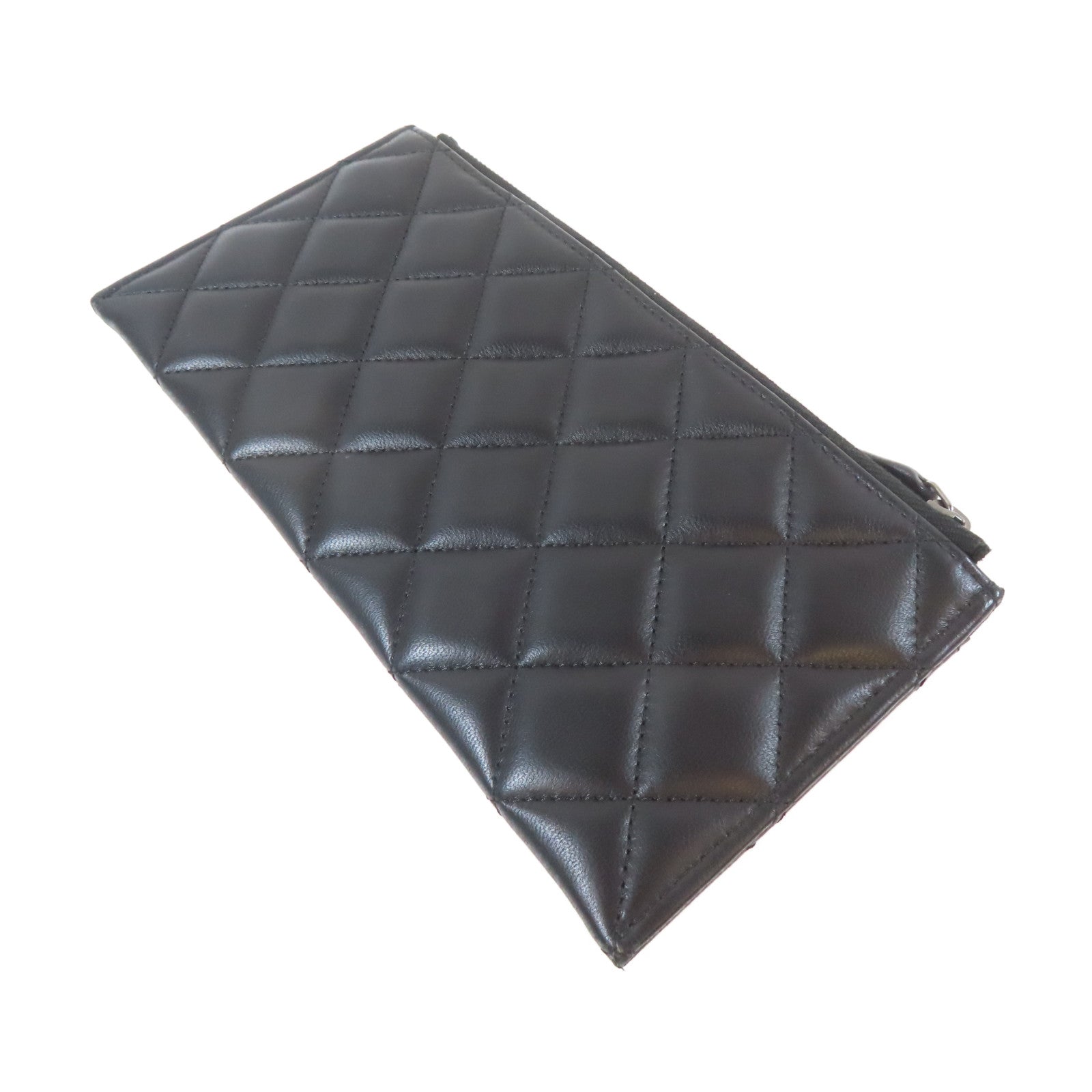 CHANEL 菱格羊皮皮革Boy Wallet銀扣長錢包黑色