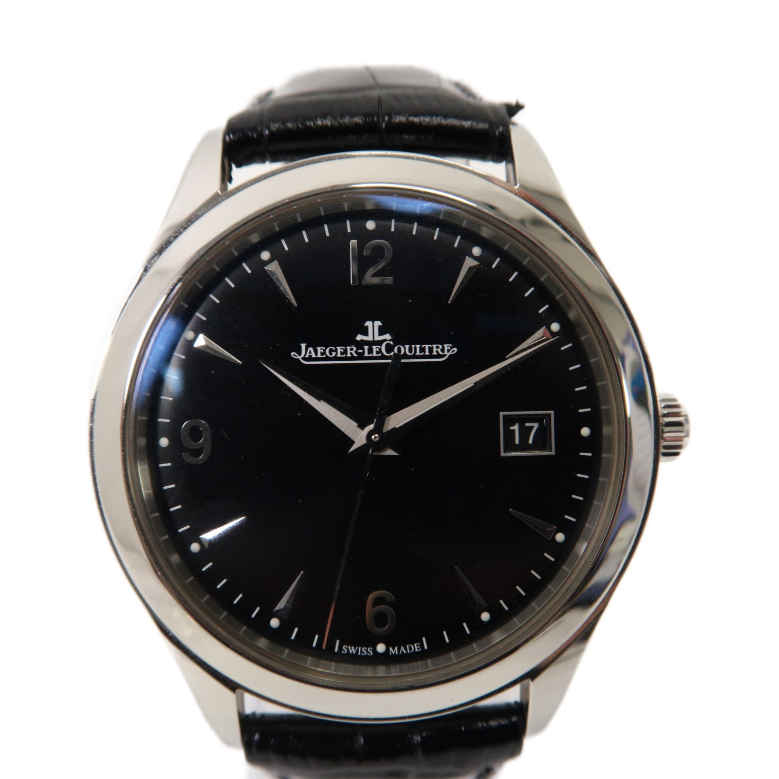 JAEGER-LECOULTRE Master Control Date不鏽鋼/皮革帶手錶自動機芯黑色