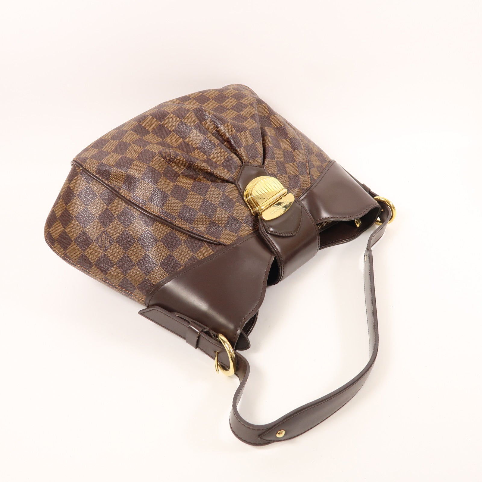 LOUIS VUITTON Damier Sistina PM金扣肩背袋棕色