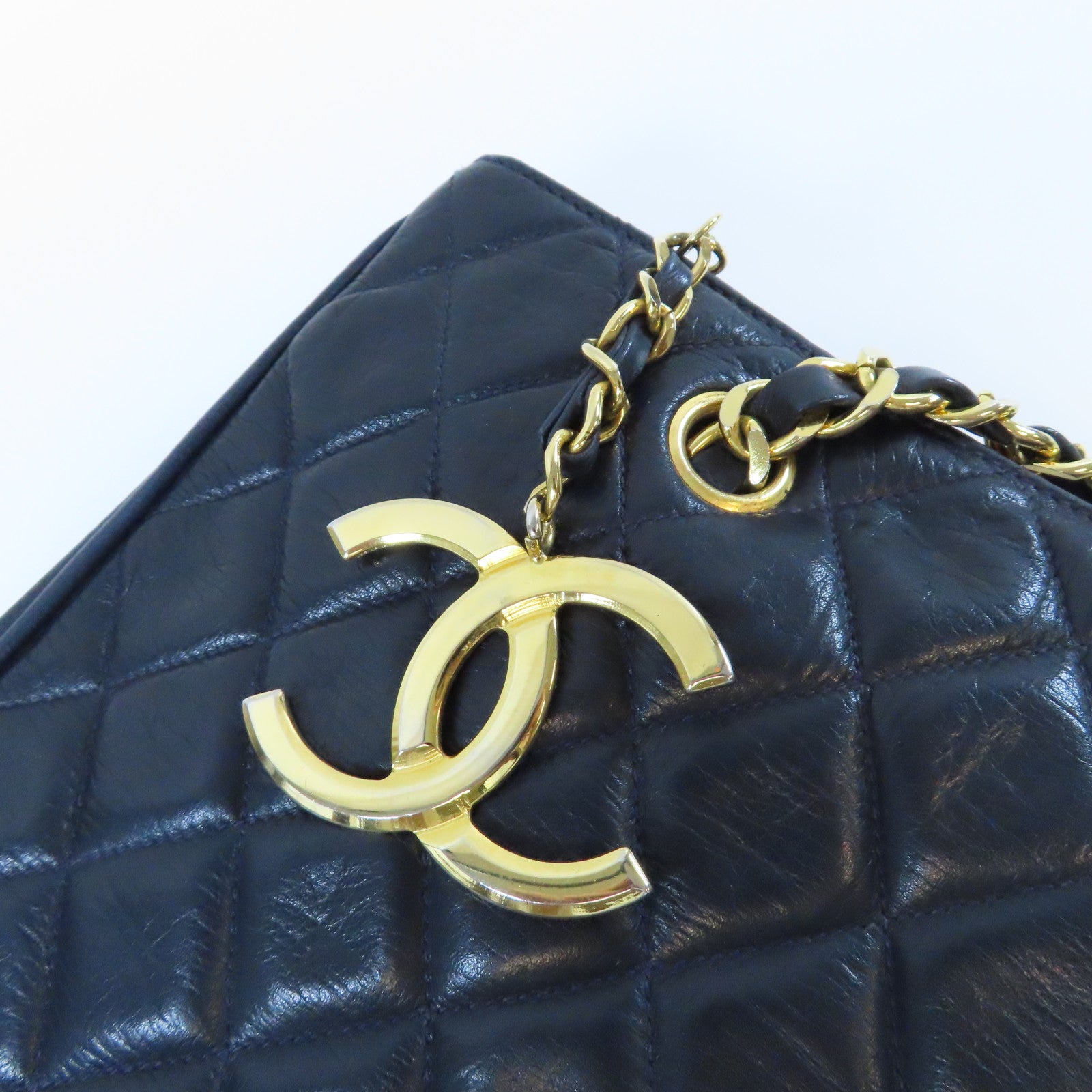CHANEL 【均一特價】菱格羊皮皮革Chain Shoulder Bag金扣鏈帶肩背袋藍色