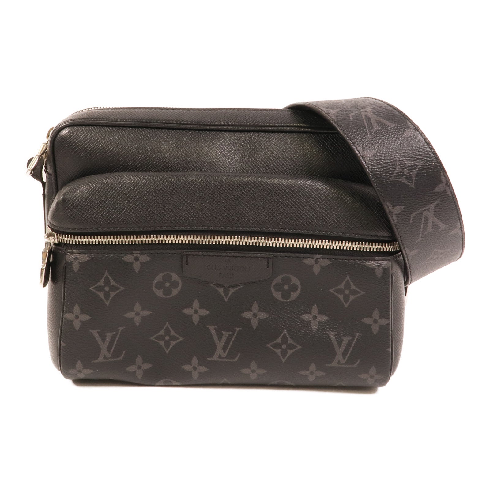 LOUIS VUITTON Monogram Eclipse/Taiga Outdoor Messenger銀扣肩背袋