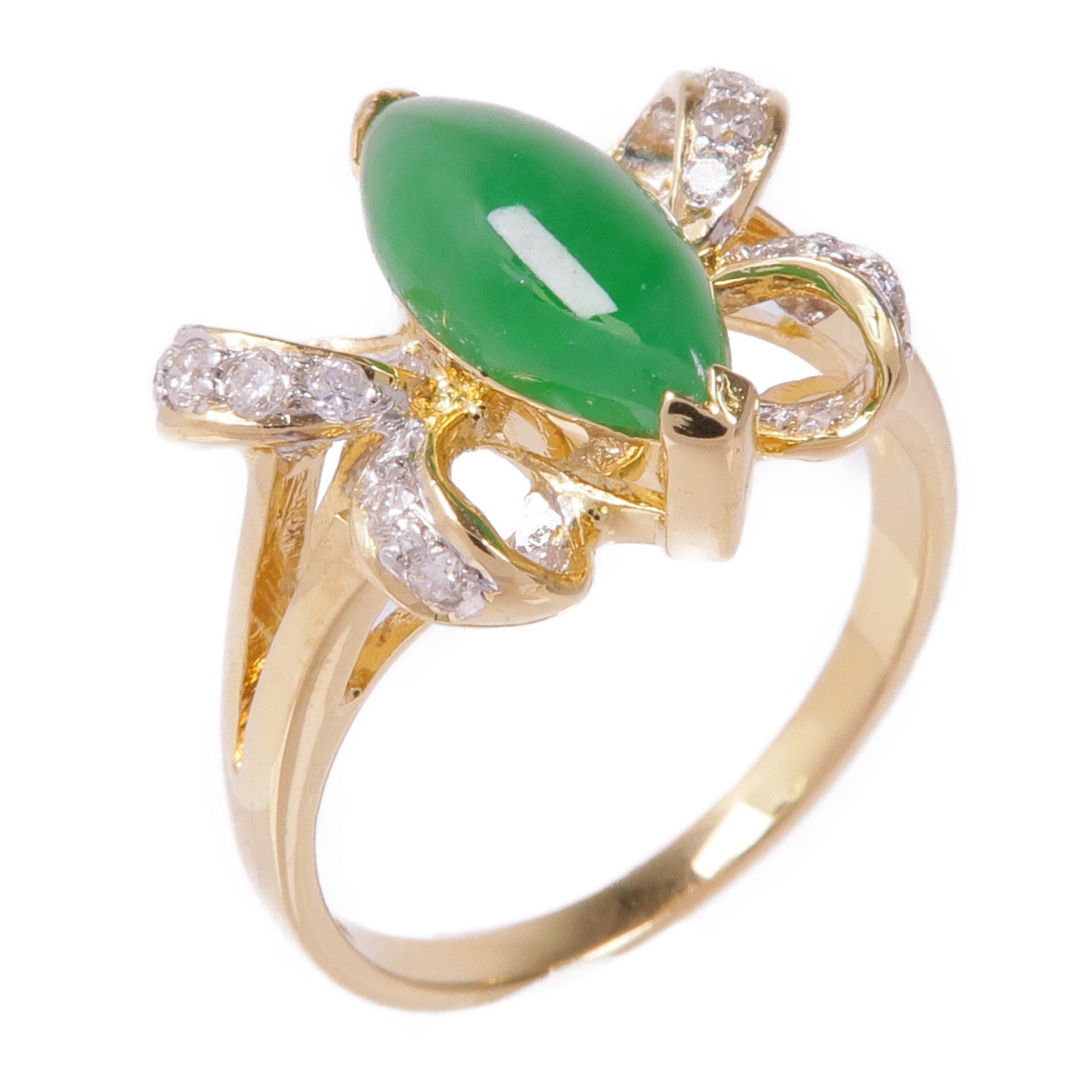JEWELRY 18K黃金/白金Jade Diamond Ring翡翠/鑽石戒指US#5.5