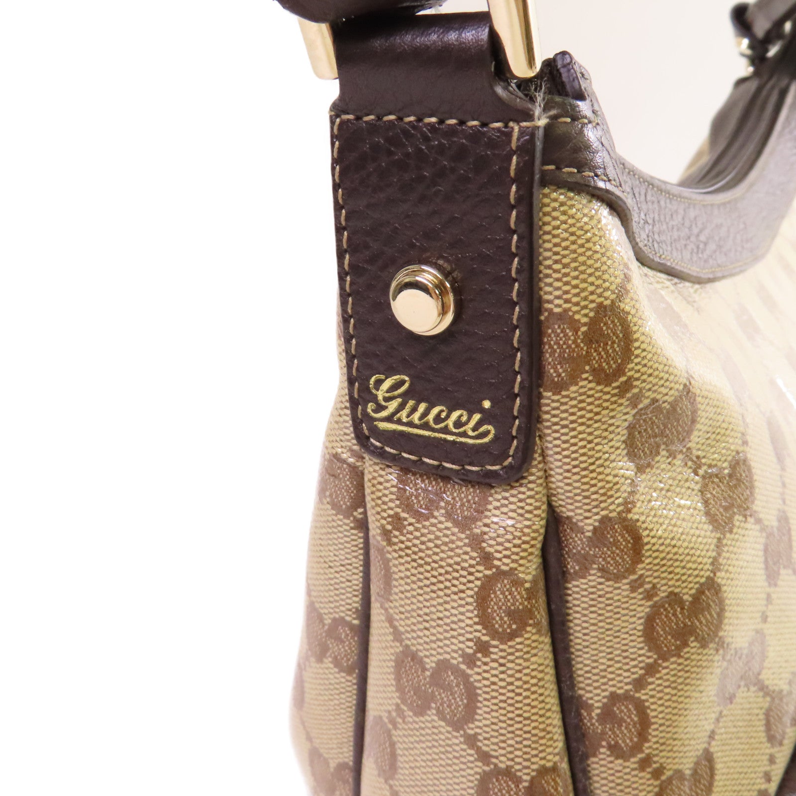 GUCCI 【激減優惠】塗層帆布Abbey Pocket Hobo金扣肩背袋啡色