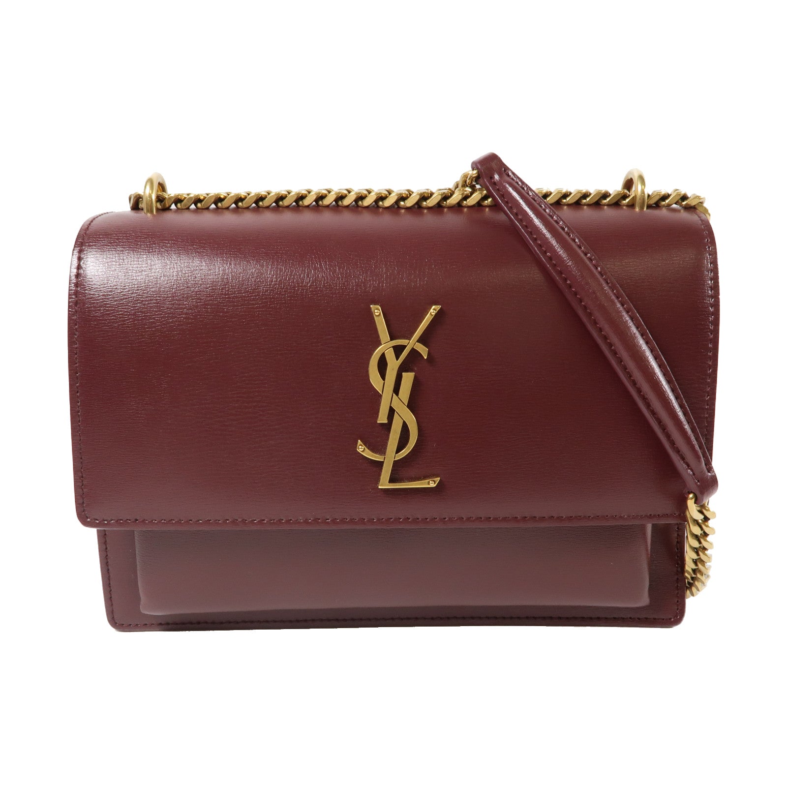 YVES SAINT LAURENT 【激減優惠】牛皮皮革Chain Shoulder金扣鏈帶肩背袋紫色