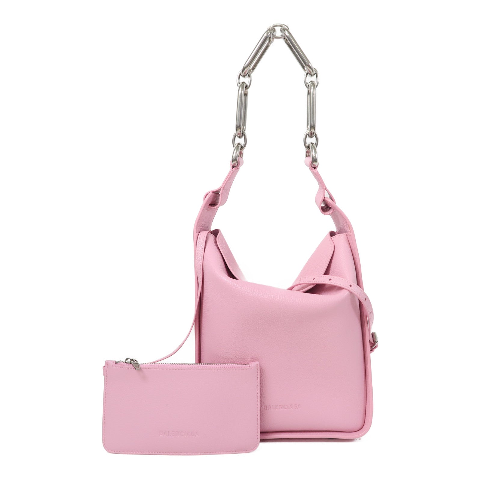 BALENCIAGA 牛皮皮革Shoulder Bag銀扣手挽肩背兩用袋粉紅色