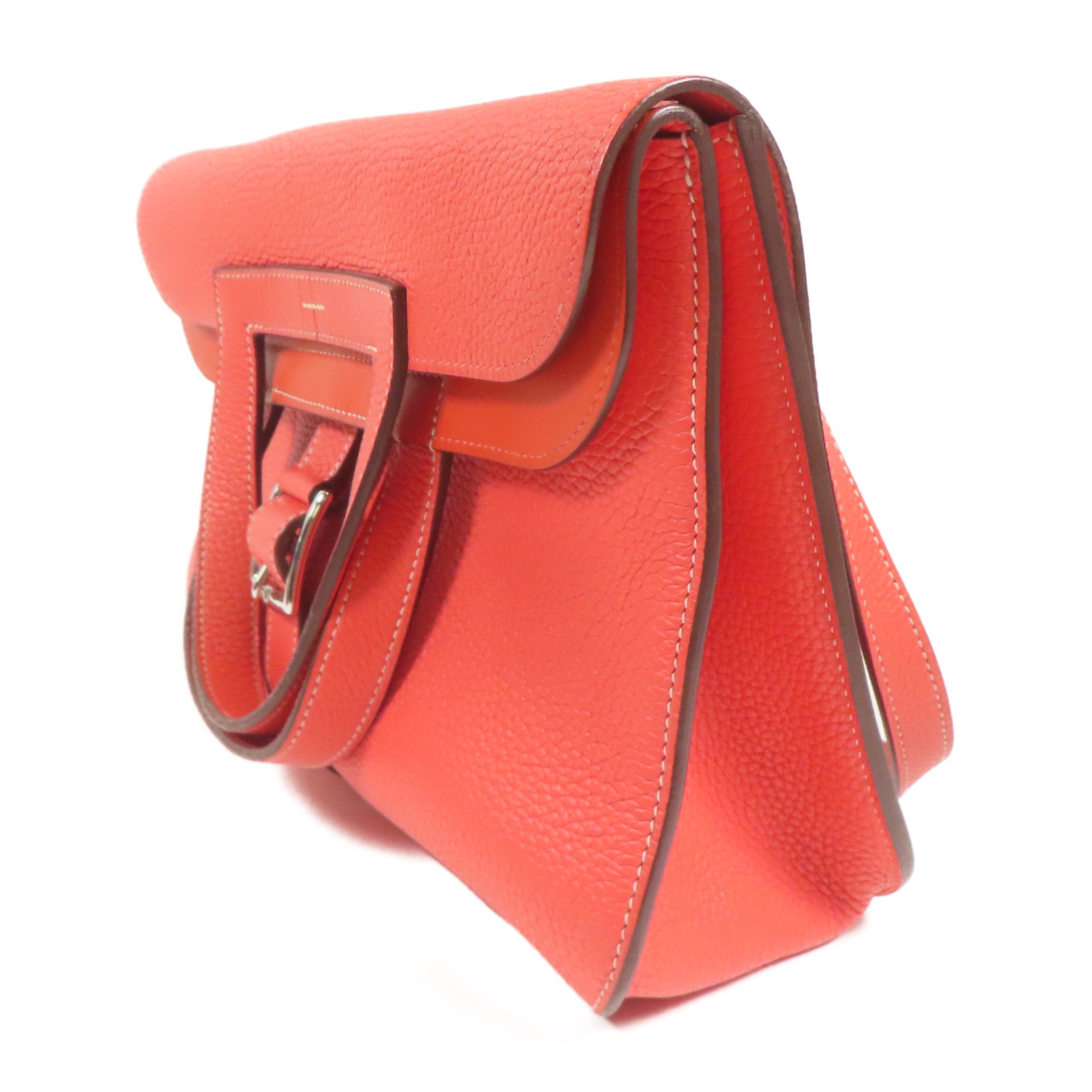 HERMES Clemence皮革Halzan 31銀扣手挽肩背兩用袋Rose Jaipur