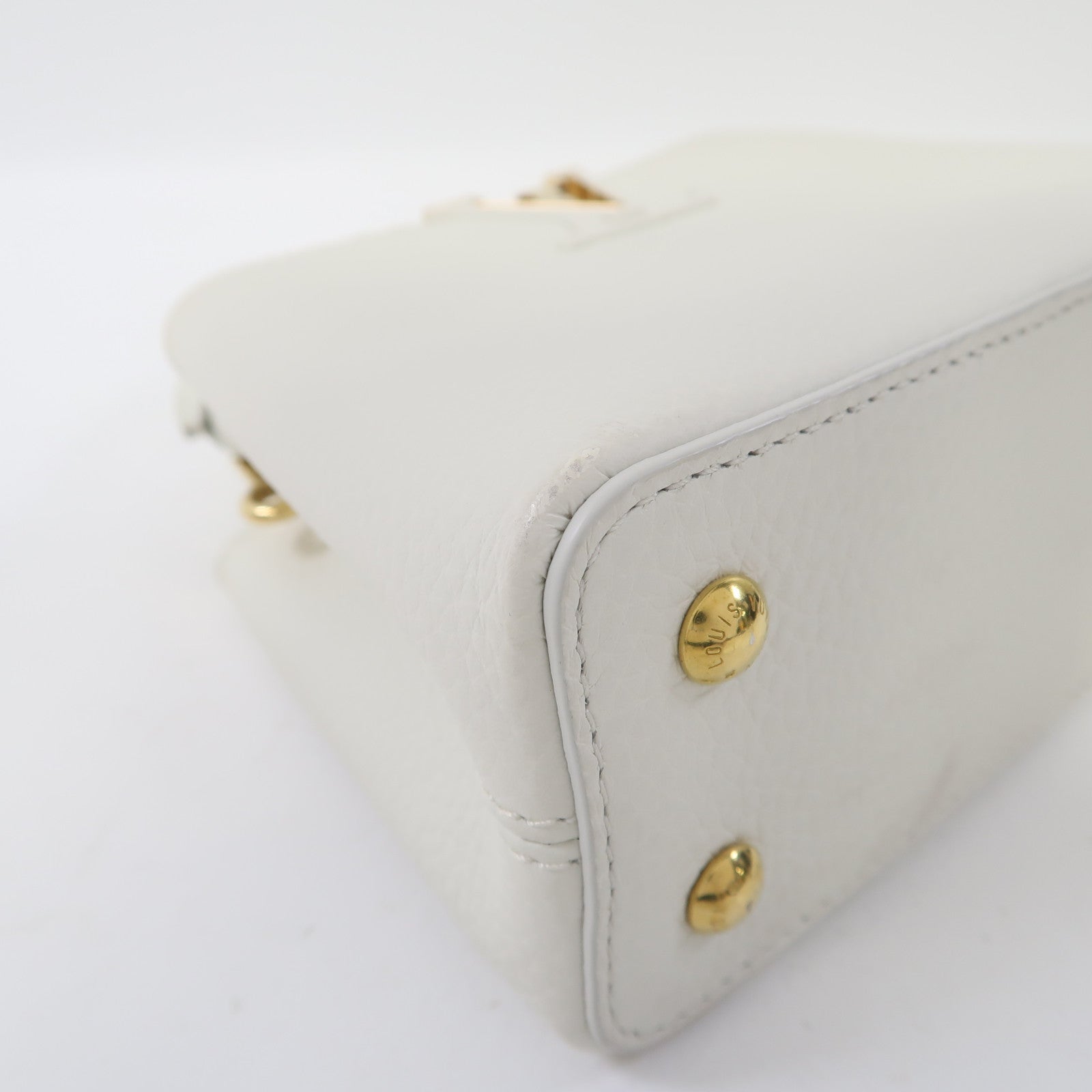 LOUIS VUITTON 牛皮皮革Capucines Mini金扣手挽肩背兩用袋白色