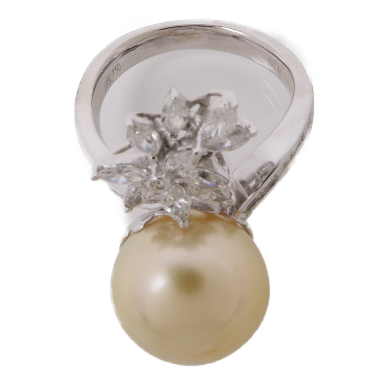 JEWELRY 18K白金Diamond Ring 8.9g珍珠/0.96ct鑽石戒指US#6