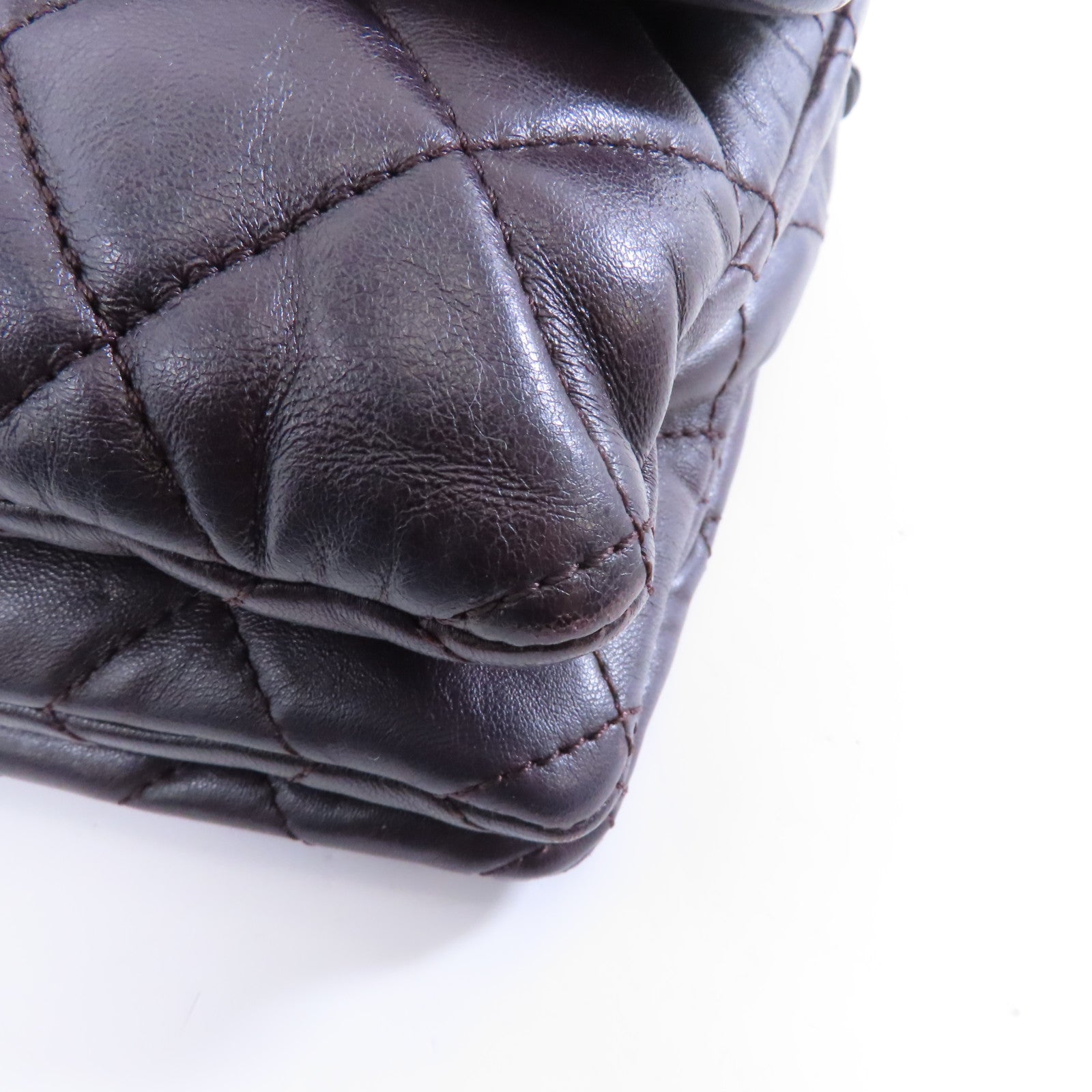 CHANEL 菱格羊皮皮革Chain Shoulder Bag金扣鏈帶肩背袋啡色