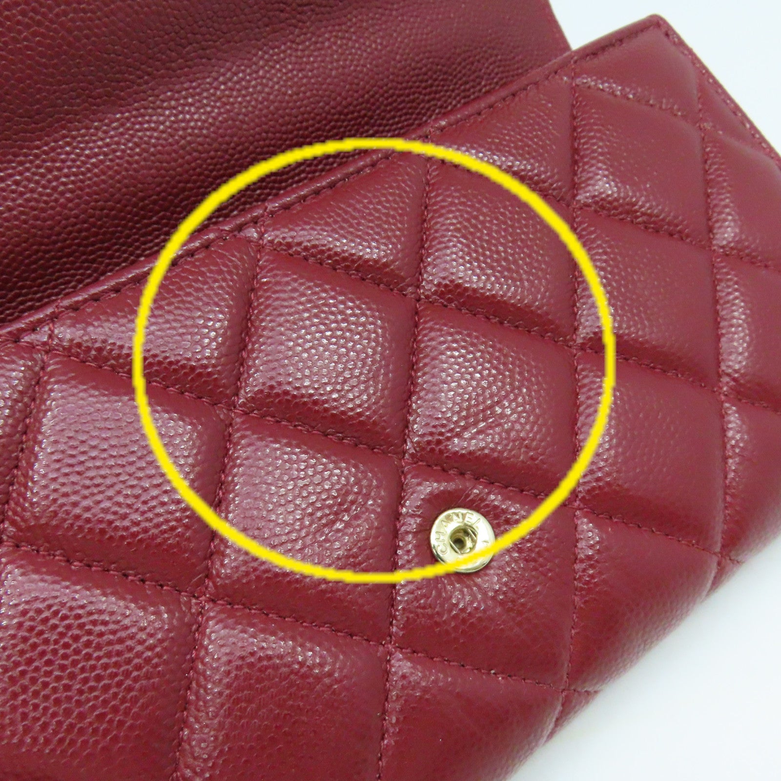 CHANEL 【激減優惠】菱格Caviar皮革Fold Wallet金扣長錢包酒紅色