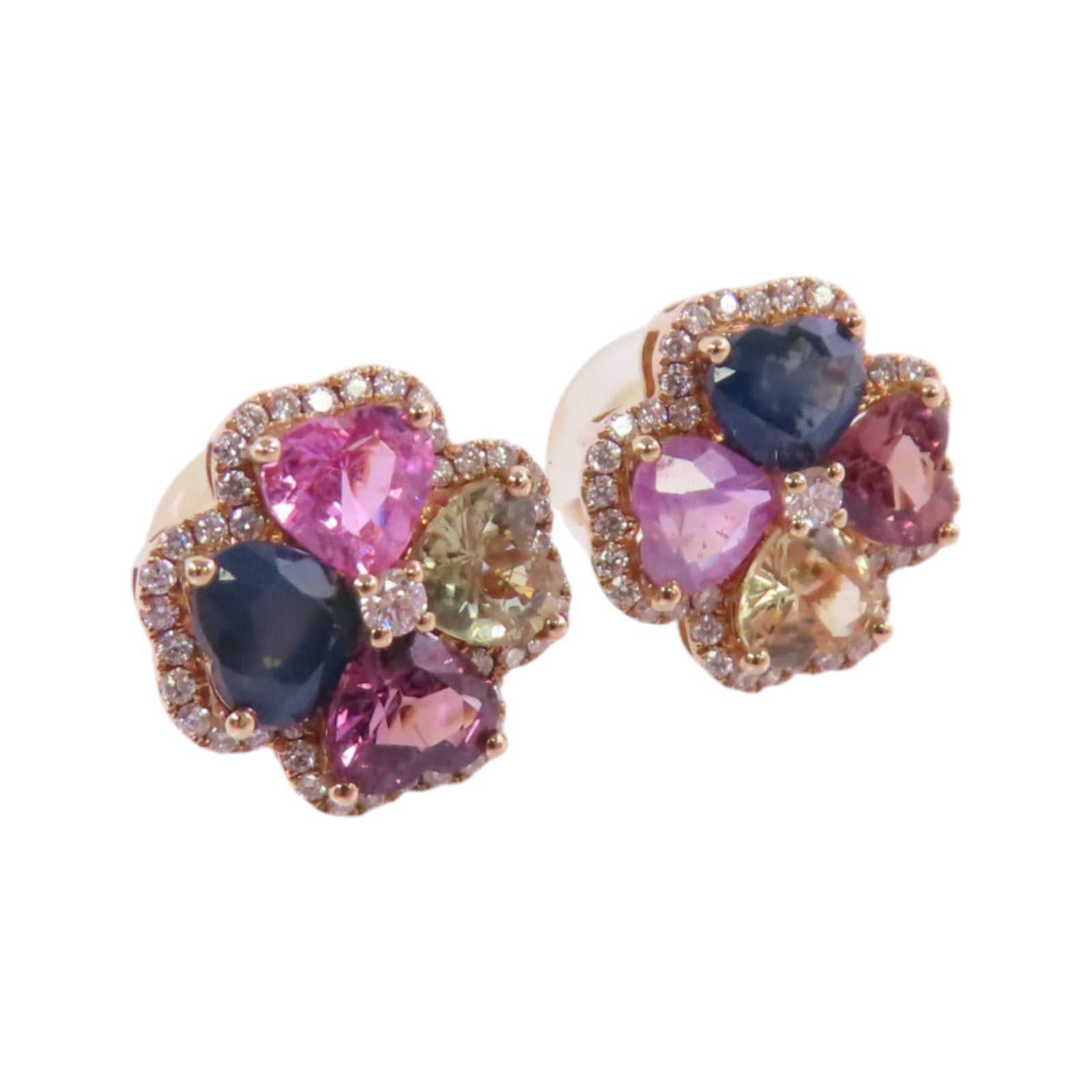 JEWELRY 18K玫瑰金/彩色藍寶石/鑽石Multi Sapphire Diamond Earrings耳環