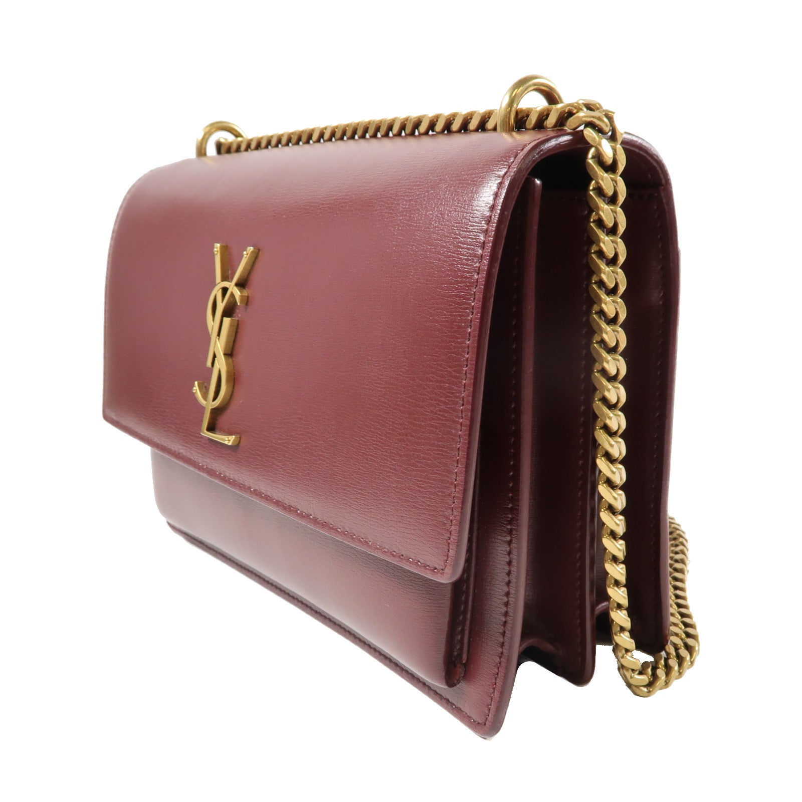 YVES SAINT LAURENT 【激減優惠】牛皮皮革Chain Shoulder金扣鏈帶肩背袋紫色