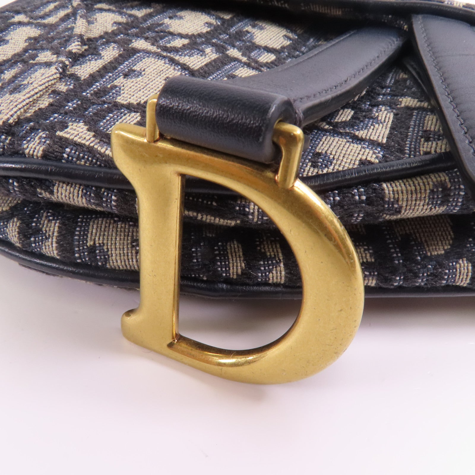 Dior CD GHW Saddle Handbag Canvas Navy/Beige
